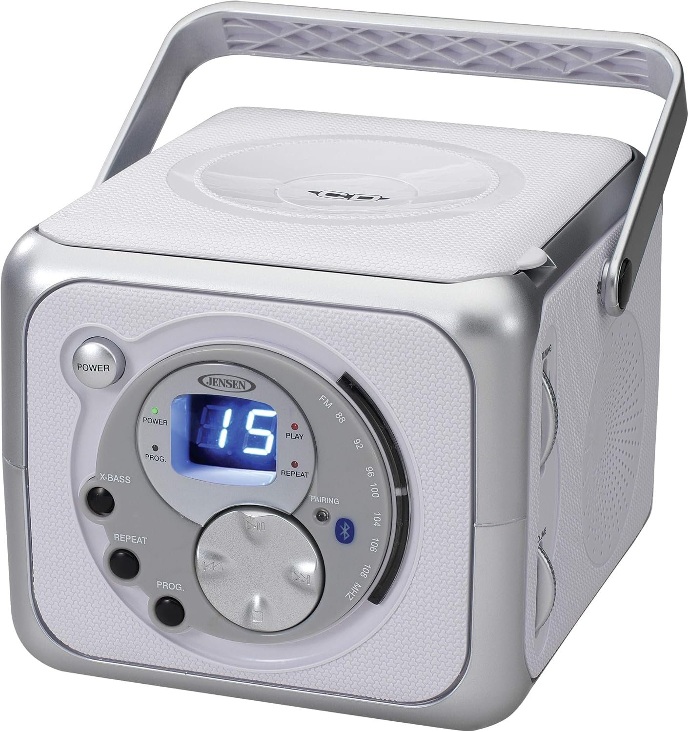 Jensen FM Stereo CD555 Bluetooth Boombox, Silver, 7.00 x 9.75 x 6.00 inches - Image 2