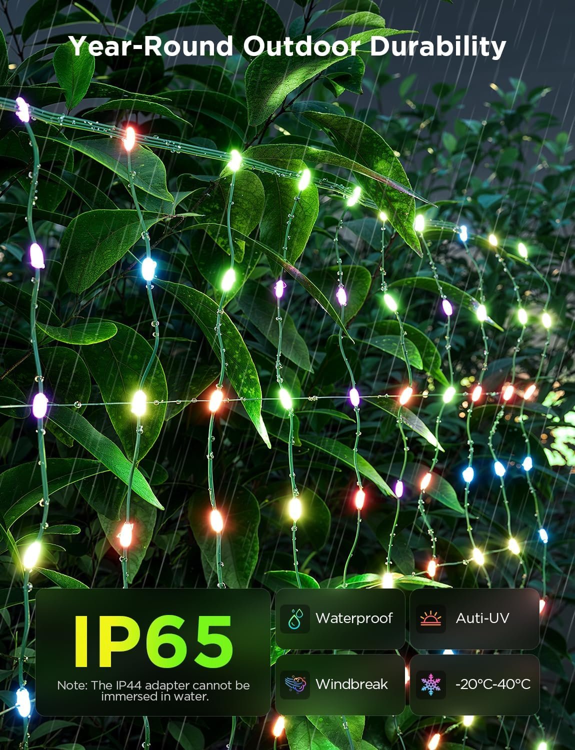 Govee Outdoor Net Lights, 2.8 × 4.7ft with RGBIC and DIY Functions, 240 LEDs Smart Net Lights with 64 Modes for Christmas Bush, IP65 Waterproof, Compatible with Alexa & Google Assistant, Green Wire - Image 7