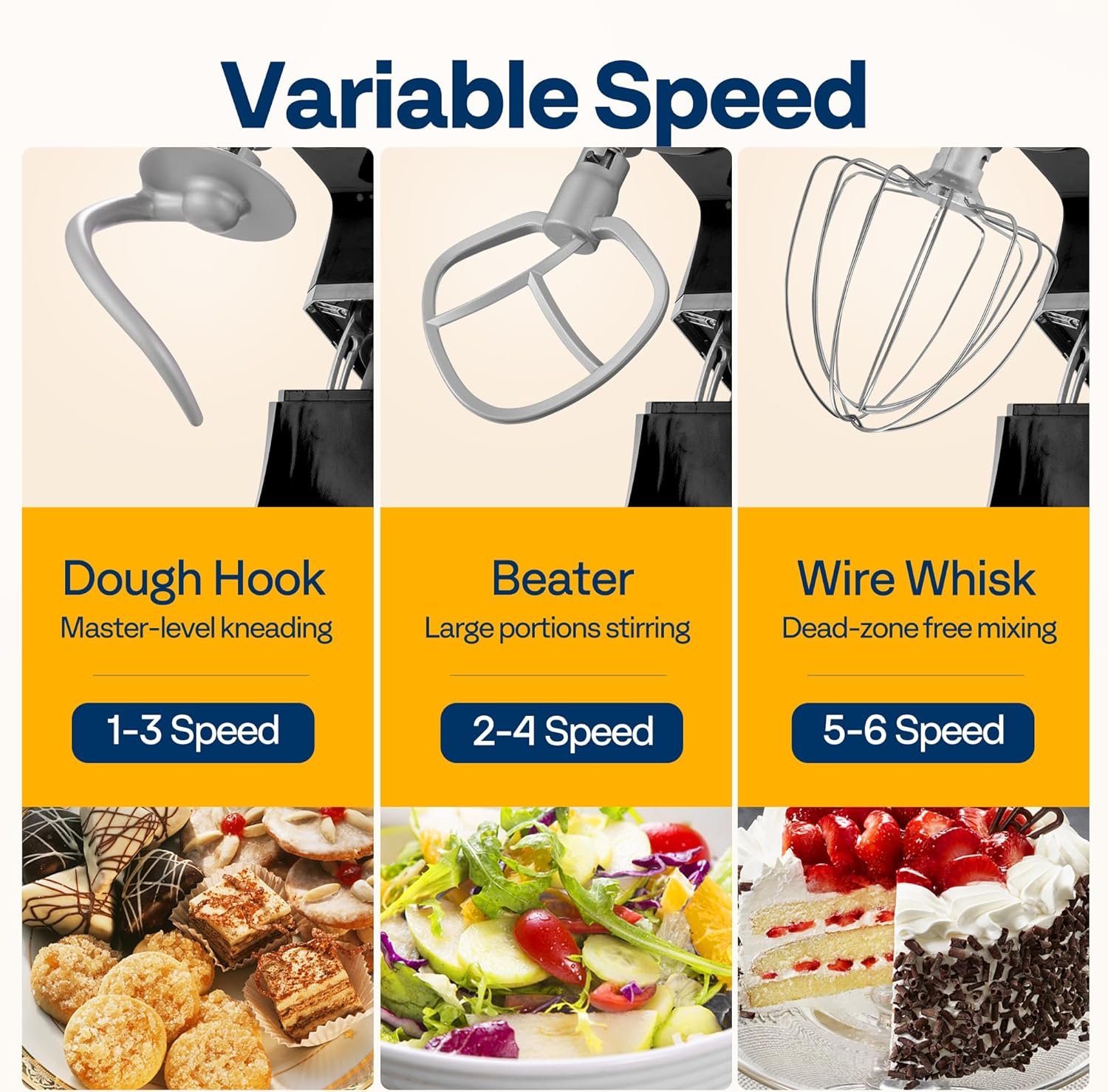 VIVOHOME 9 in 1 Multifunctional Stand Mixer with Fermentation, 6 Speed 7.5 Quart Kitchen Electric Food Mixer with Timer, Meat Grinder, Juice Blender, Vegetable Slicer, Pasta and Cookie Maker, Black - Image 5