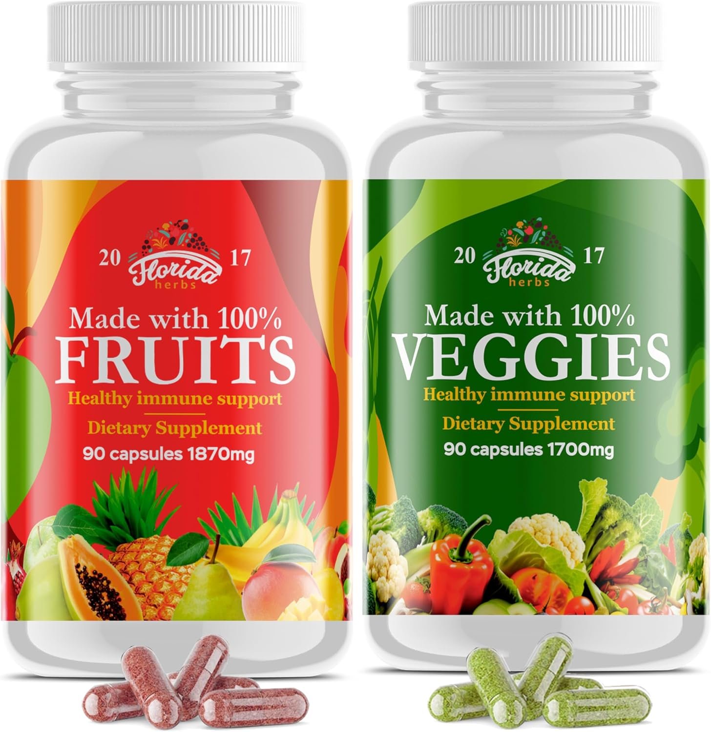 Fruits and Vegetables Supplement - 90 Fruit and 90 Veggie Capsules - Nature Vitamins, Balance of Fruits and Veggies Supports Energy Balance, Soy Free, Vegan Capsules - 90 Count (Pack of 2) - Image 2