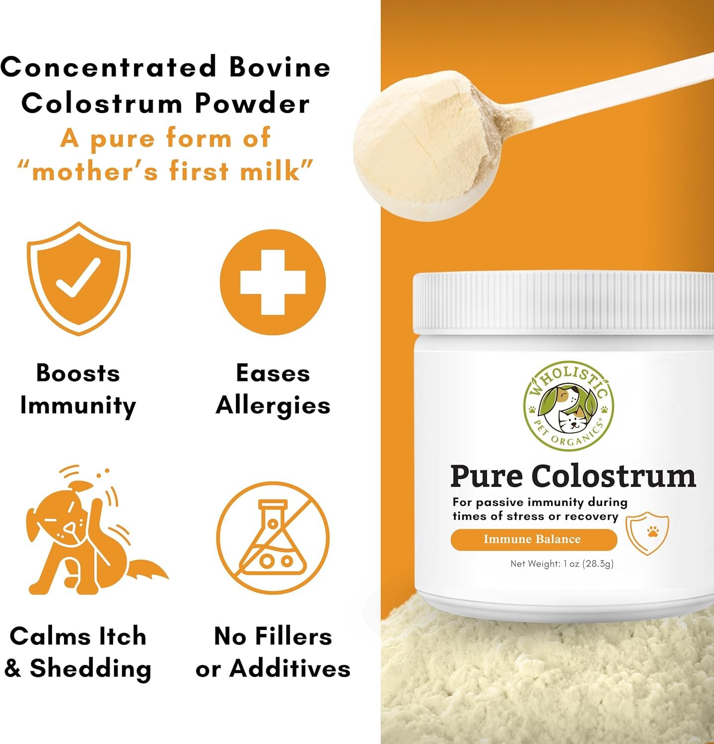 Wholistic Pet Organics Pure Colostrum - 1 Oz - Dog Allergy Relief & Itchy Skin Treatment, Senior Dog Supplements & Immune Support, Licking Paws Relief - Image 5
