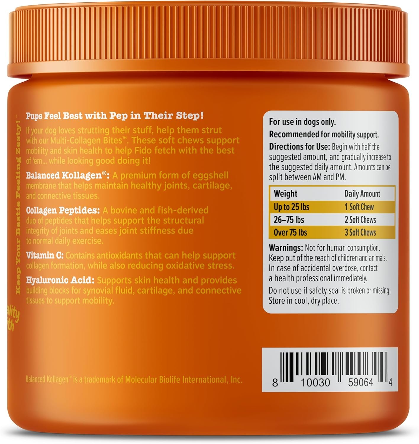 Zesty Paws Multi Collagen Soft Chews for Dogs - for Hip, Joint & Cartilage Support + Skin Health - with Collagen - Plus Eggshell Membrane, Vitamin C & Hyaluronic Acid - 90 Count - Image 6