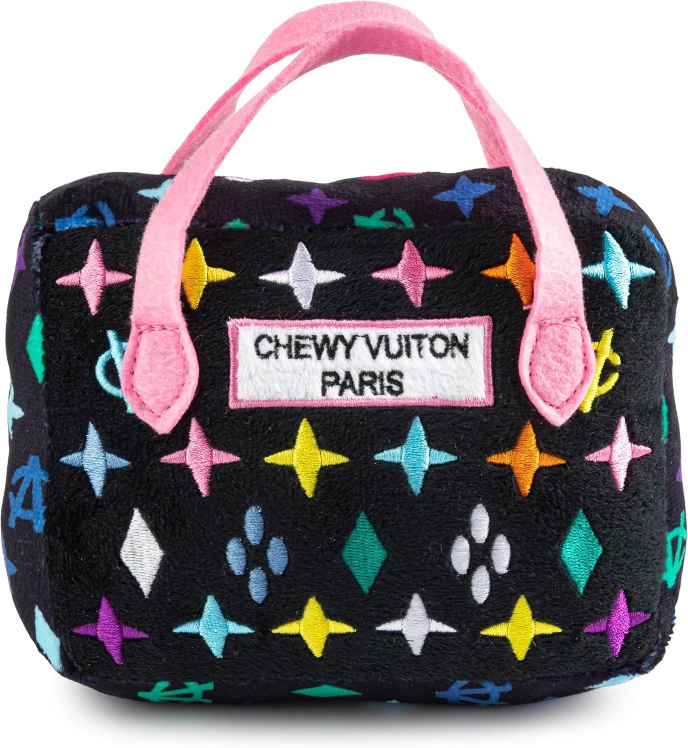 Haute Diggity Dog Black Monogram Chewy Vuiton Handbag, Plush Designer Dog Toys with Interactive Squeaker, Stimulating Pet Enrichment, Machine-Washable & Safe Materials for All Breeds, Size Medium - Image 2