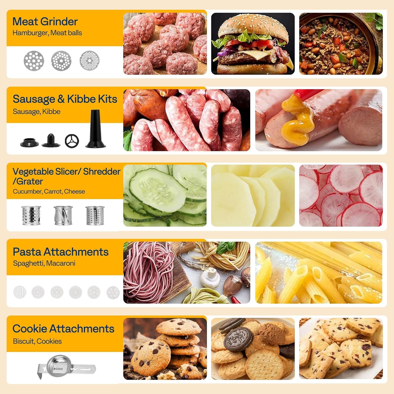 VIVOHOME 9 in 1 Multifunctional Stand Mixer with Fermentation, 6 Speed 7.5 Quart Kitchen Electric Food Mixer with Timer, Meat Grinder, Juice Blender, Vegetable Slicer, Pasta and Cookie Maker, Black - Image 7