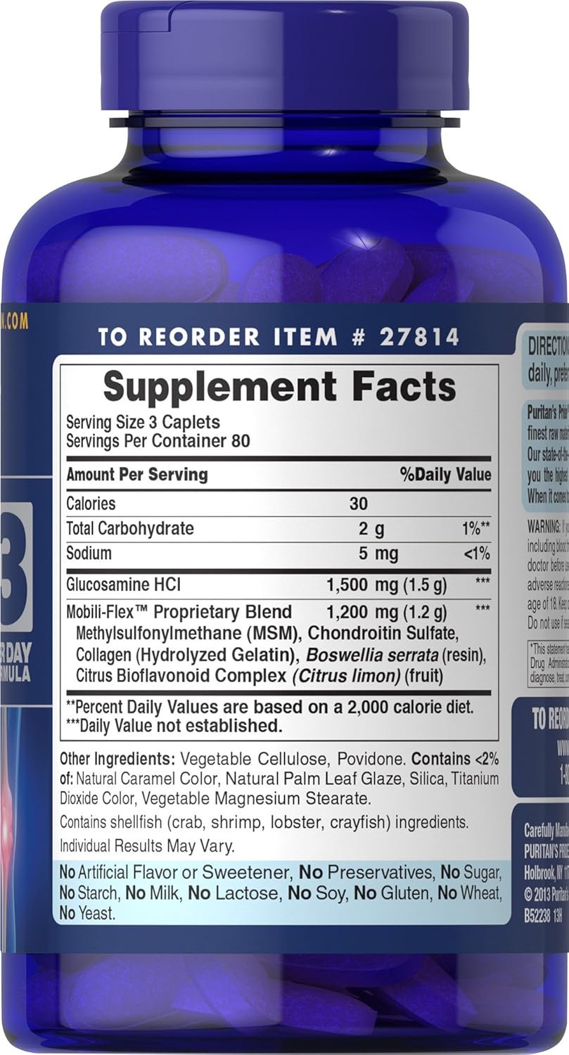 Puritan's Pride Glucosamine Chondroitin MSM Dietary Supplement for Joint Health, 240 Coated Tablets - Image 4