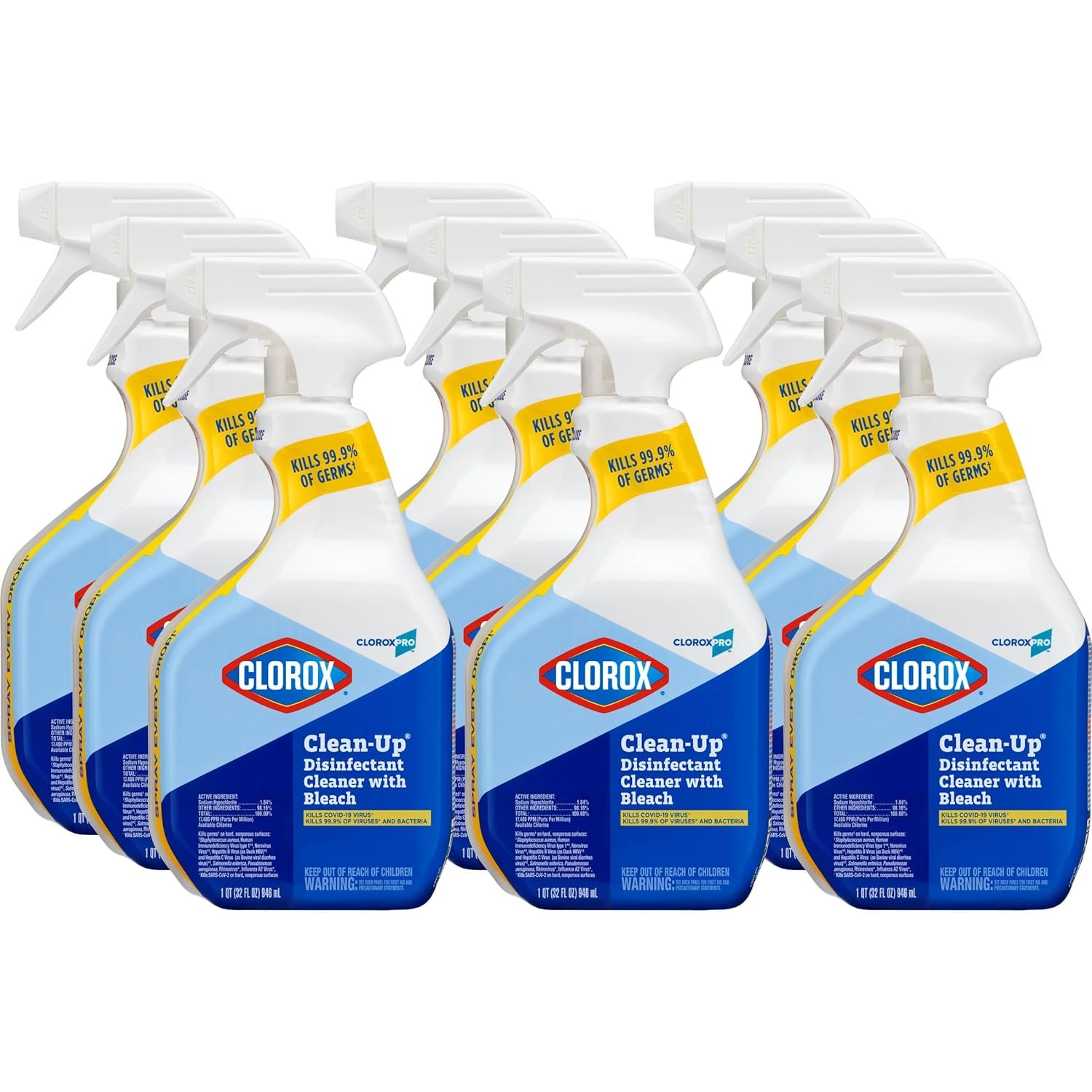 CloroxPro Clorox Clean-Up Disinfectant Cleaner with Bleach Spray, 32 Ounces Each (Pack of 9) (35417) - Image 2