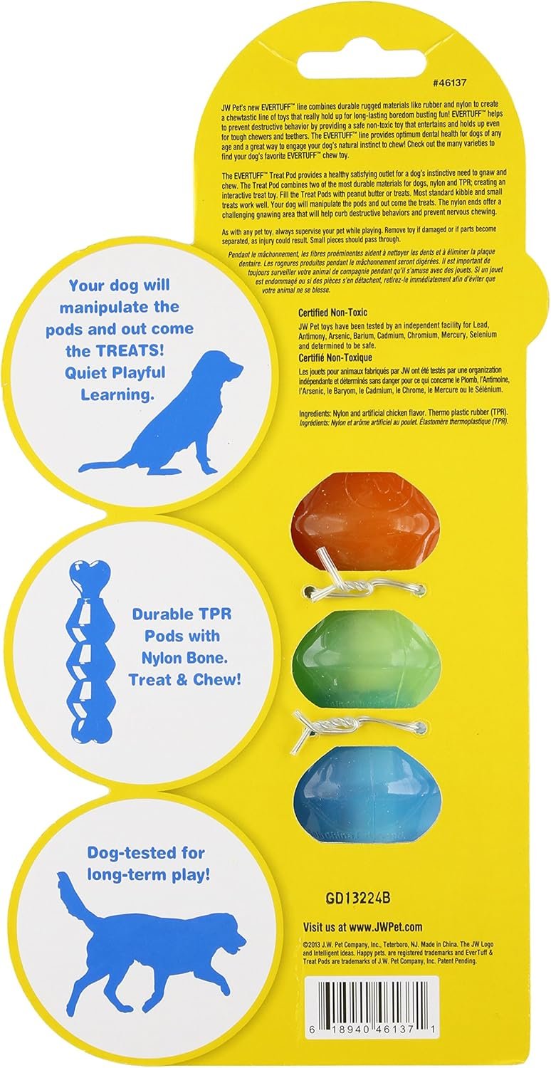 JW Pet EverTuff Treat Pod Nylon Dog Toy, Small, White Bone with Colored Pods of Orange, Green, Blue - Image 3