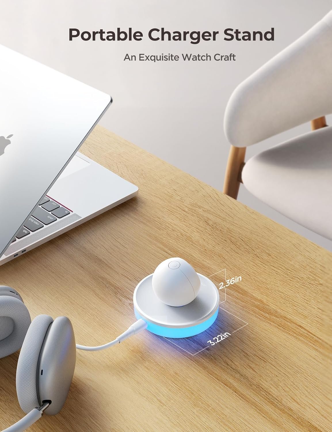 JOYROOM for Apple Watch Charger Stand, Portable Magnetic Charging Dock for Apple Watch 10 with Colorful Light & Cable,Fast iWatch Charger Stand for Apple Watch Series 10 9 8 7 6 5,Ultra 2 /SE,White - Image 5