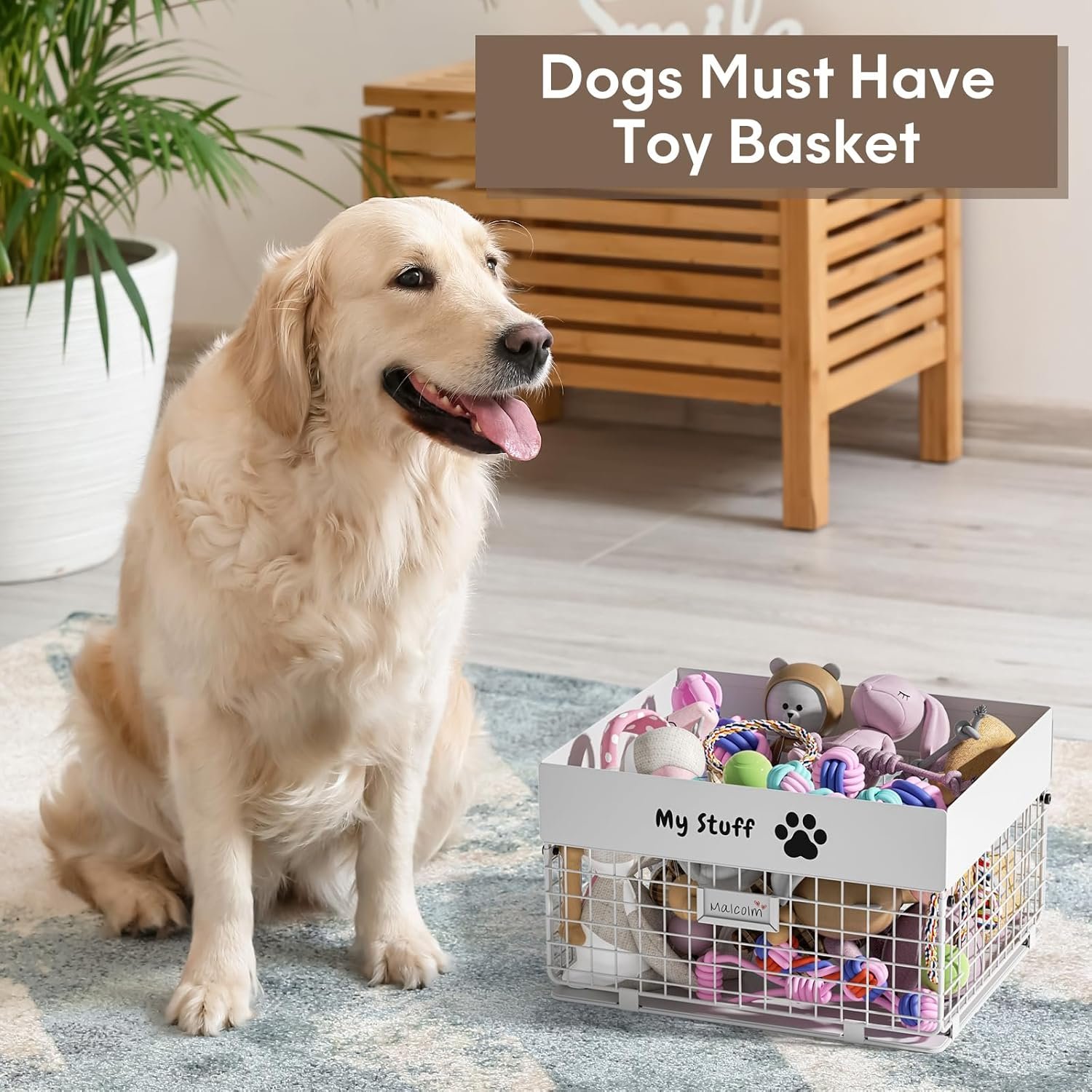 Dog Toy Box- Metal Large Dog Toy basket for Small Dog - Dog Toy Storage Bin for Pet - Personalized Large Dog Toy Basket for Puppy and Pet- Dog Toy Organizer Holder Boxes for Living Room - Image 7