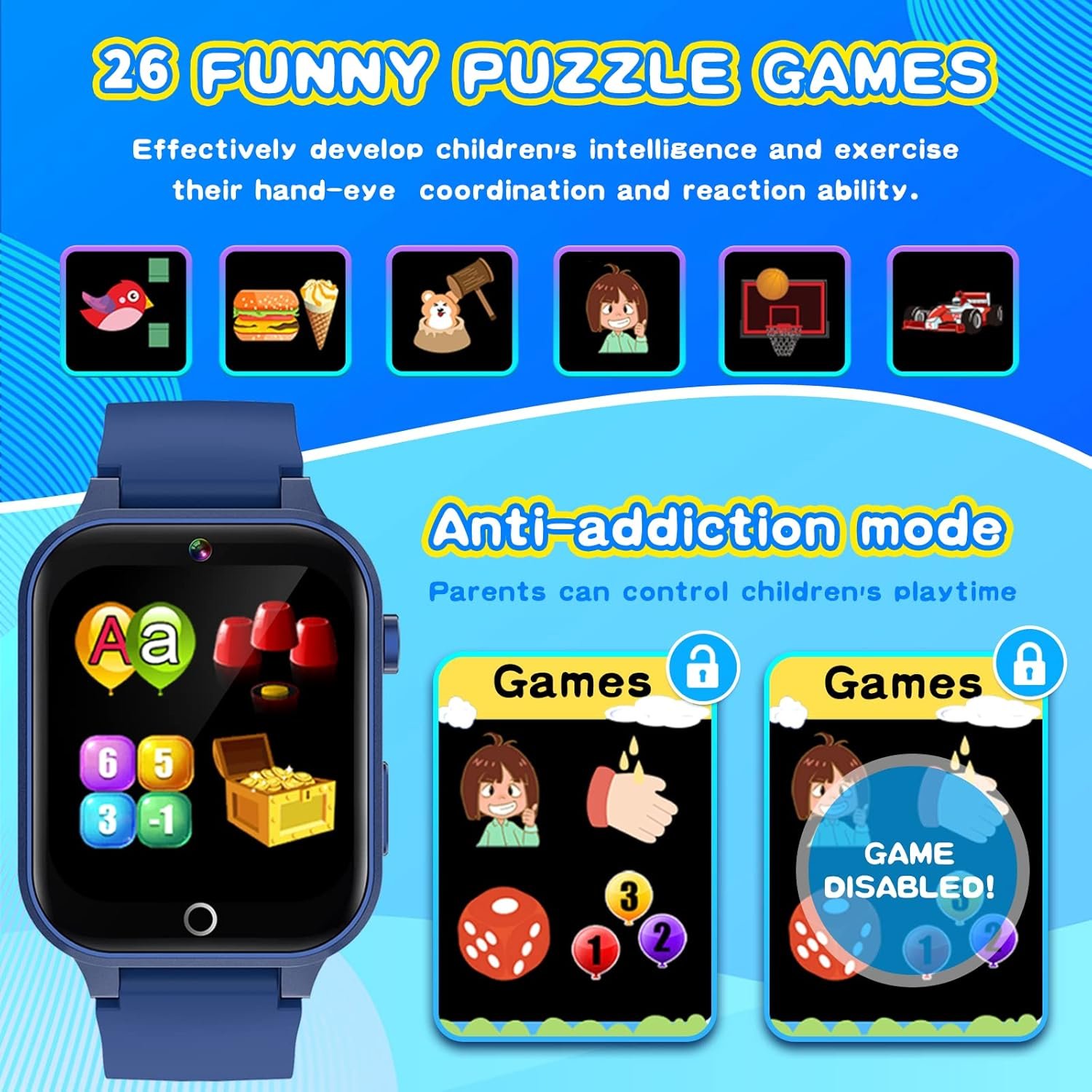 Cosjoype Upgrade Kids Smart Watch for Kids with 26 Puzzle Games HD Camera Video MP3 Player Habit Tracking Pedometer Flashlight 12/24 hr Kids Watches Gift for 4-12 Year Old Boys Toys for Kids - Image 6