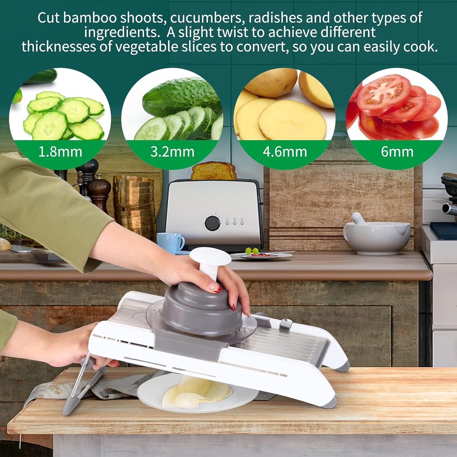 Adjustable Mandoline Slicer for Kitchen,Stainless Steel Vegetable Chopper - Food Chopper,Vegetable Slicer,Mandolin,Veggie Chopper with Waffle Maker| French Fry Cutter(WHITE) - Image 5