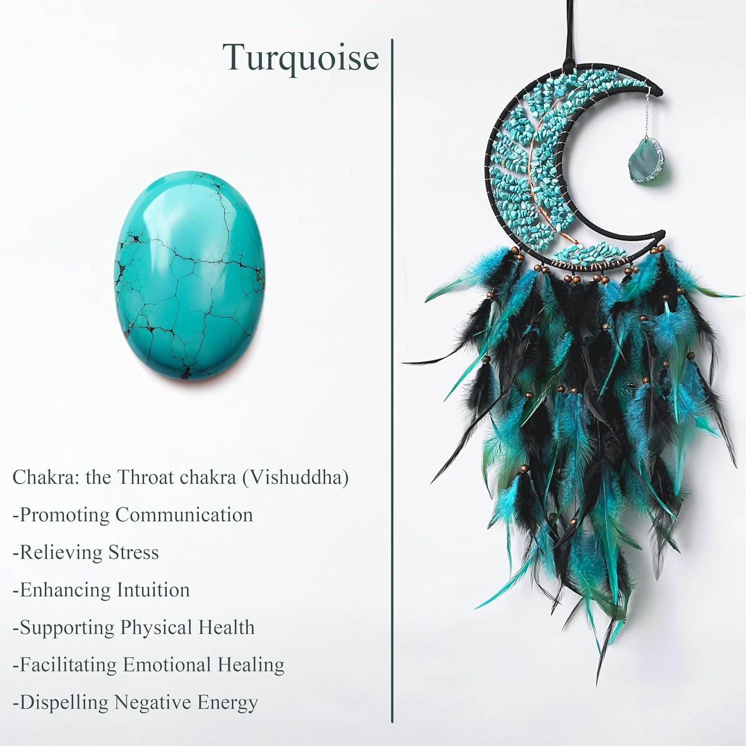 Dksuwe Moon Dream Catchers with Chakra Gemstone Agate Stone, Crystal Tree Life Dream Catchers Wall Hangings Room Decor (Green) - Image 3