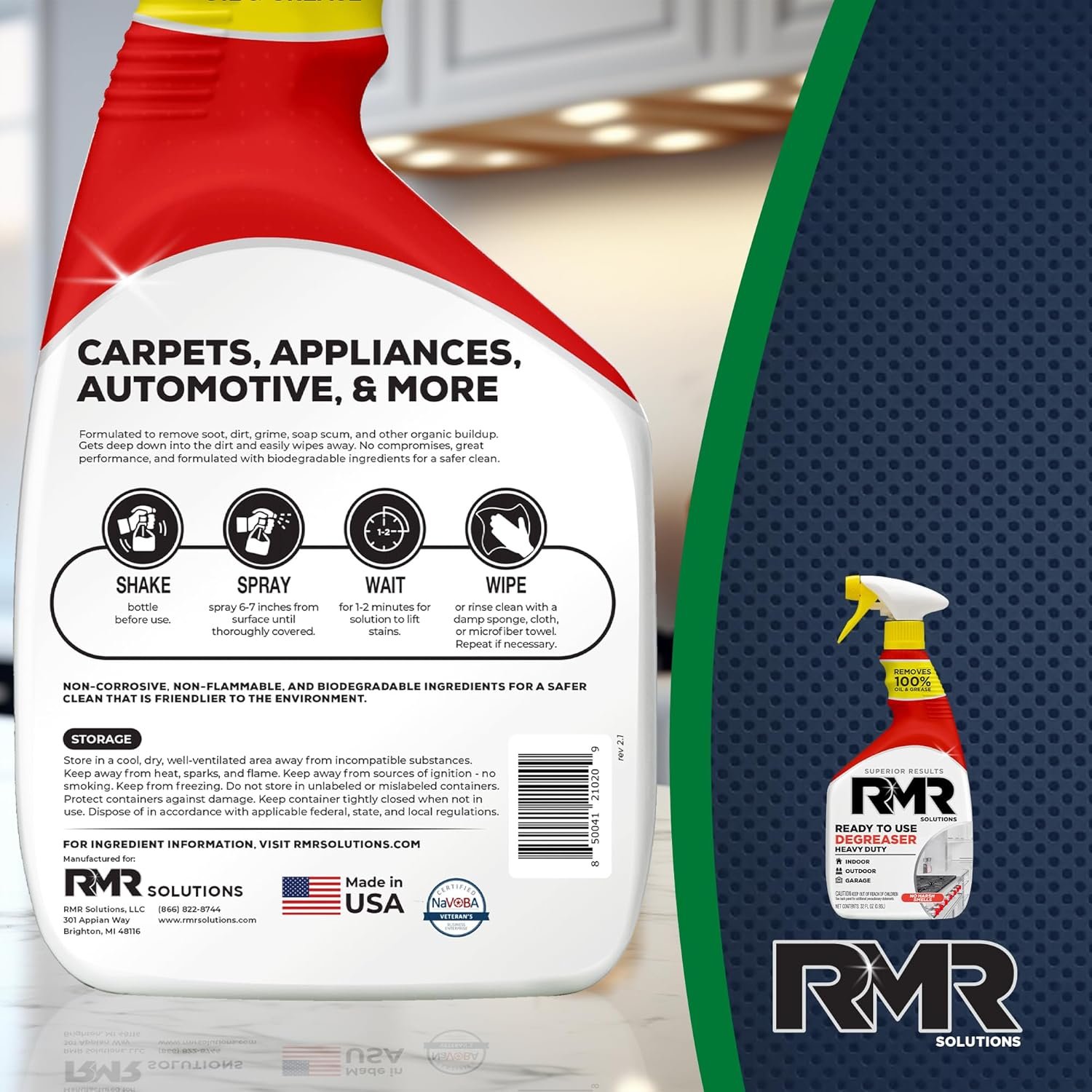 RMR Degreaser and Cleaner - Ready to Use Indoor/Outdoor Formula Works on Contact, For Heavy-Duty Cooking Surfaces, Indoor, Outdoor, Automotive, and Equipment Cleaning, 30 Fluid Ounce - Image 3