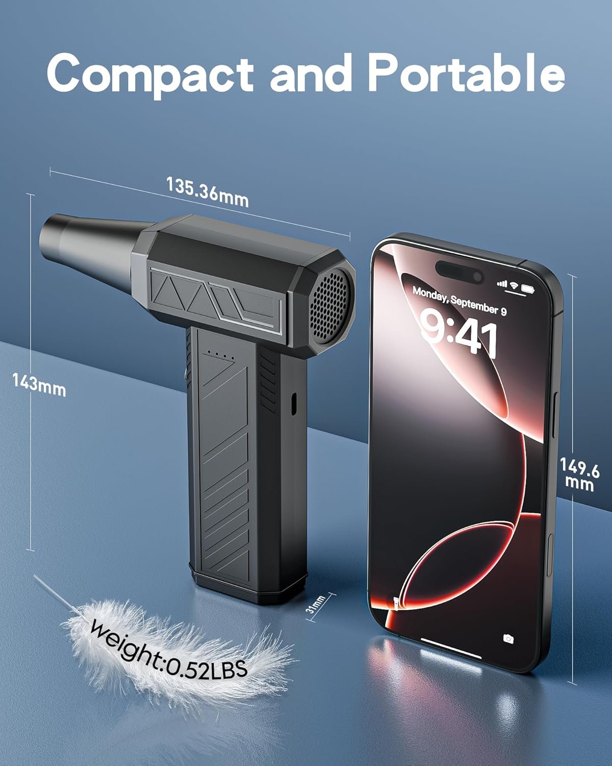 Compressed Air Duster, 180000RPM Electric Air Duster with Brushless Motor, 3 Gear Rechargeable Mini Blower, Keyboard Cleaning kit, Jet Dry Blower for PC, Car, Home Cleaning (Black) - Image 8