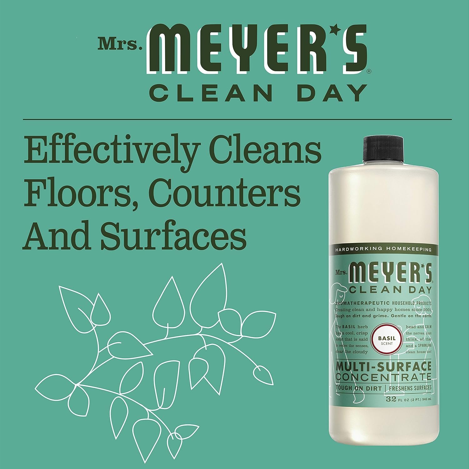 MRS. MEYER'S CLEAN DAY Multi-Surface Cleaner Concentrate, Use to Clean Floors, Tile, Counters, Basil, 32 fl. oz - Pack of 2 - Image 5