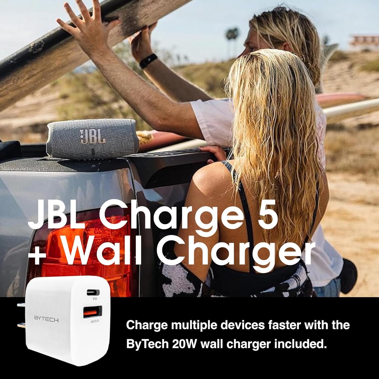 JBL Charge 5 (Squad) + Bundle with ByTech Universal 20W PD QC Wall Charger (White) - Image 3