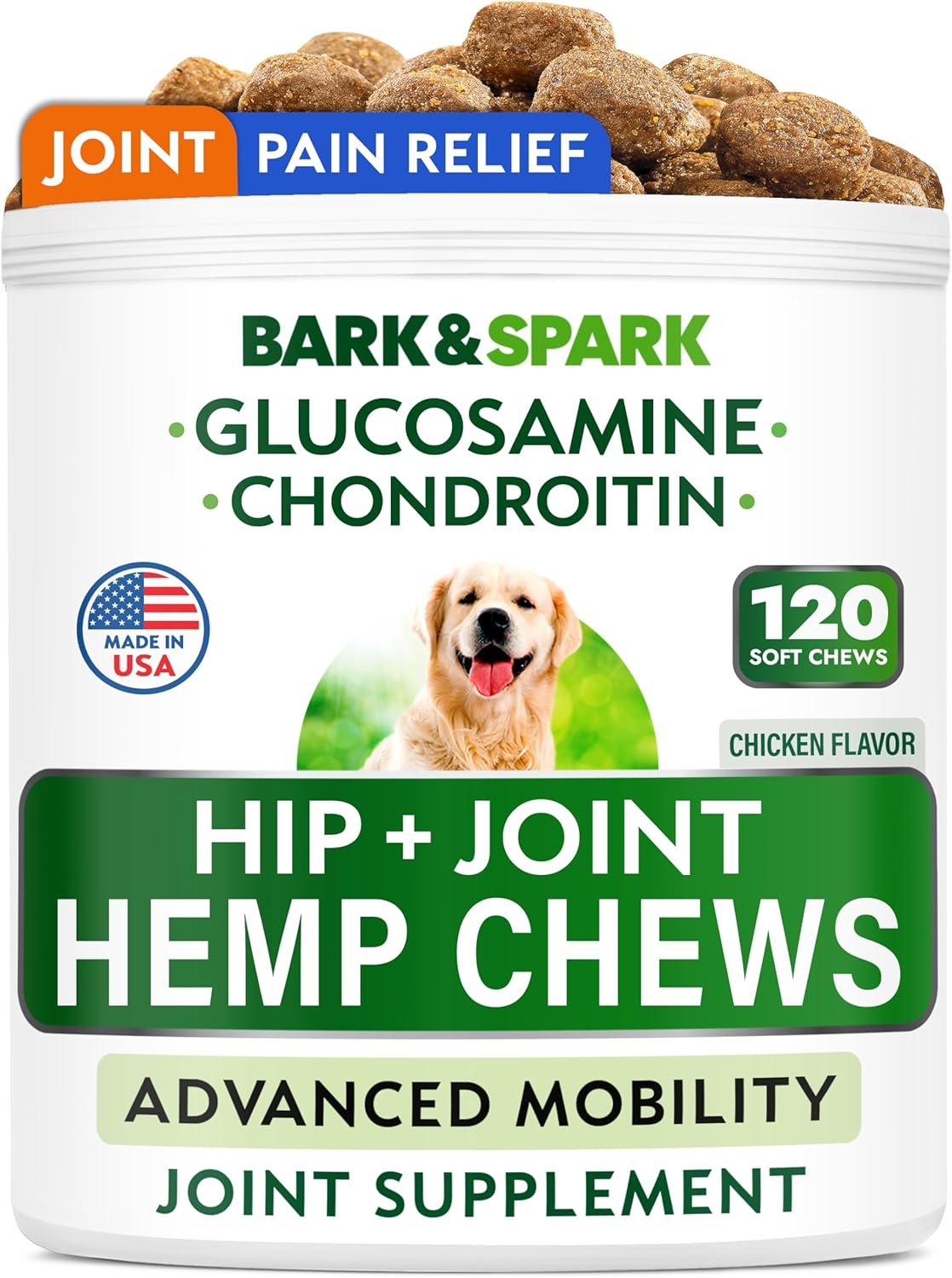 BARK&SPARK Advanced Hemp Chews for Dog Joint Pain Relief - Glucosamine Chondroitin Hemp Treats Hip Joint Health - Joint Supplement Large Breed & Small - Hemp Treats Joints Old Senior Dog (120Ct) - Image 2