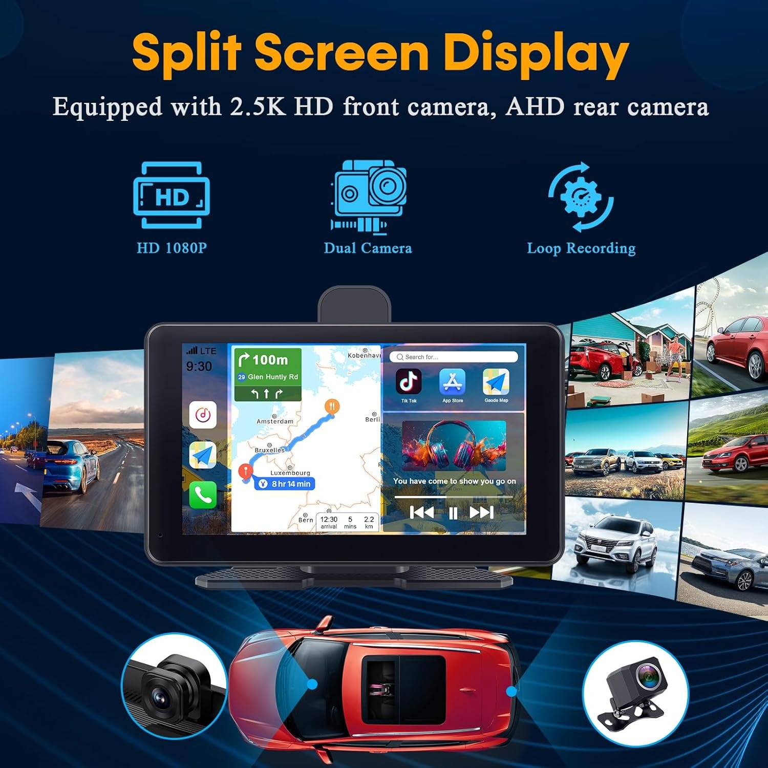 Car Screen Portable Carplay for Apple: 7 Inch Android Auto - Wireless Car Play with Backup Camera,2.5K Dash Cam,GPS Navigation,Car Audio Receivers Bluetooth,Mirror Link, Bluetooth,FM,Siri AMTIFO A28 - Image 6