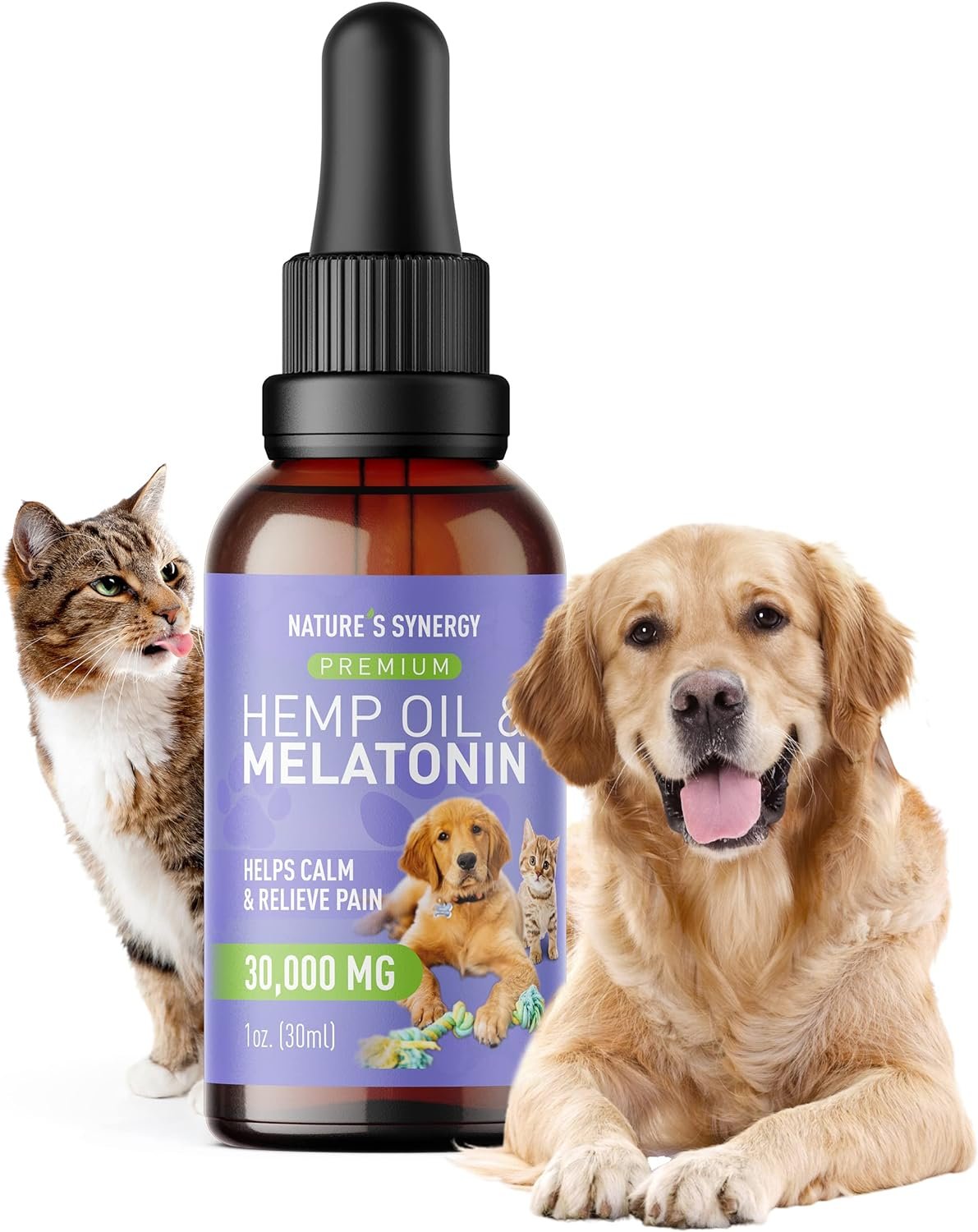 Nature's Synergy Melatonin and Hemp Oil for Dogs, Cats & Pets, Calming Sleep Support, Omega Fatty Acids for Hip and Joint Support, Skin and Coat Health, Stress from Travel, Separation, 1 Oz - Image 2