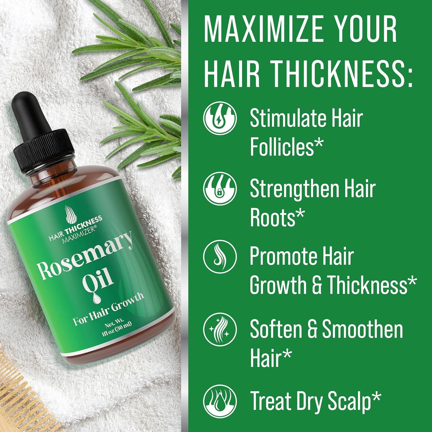 Rosemary Oil for Hair Growth For Men + Women - No Harsh Scent or Scalp Burn. Topical Treatment For Hair Loss Prevention, Hair Thickness, Regrowth. With Jojoba, Jamaican Black Castor, Peppermint 1oz - Image 4