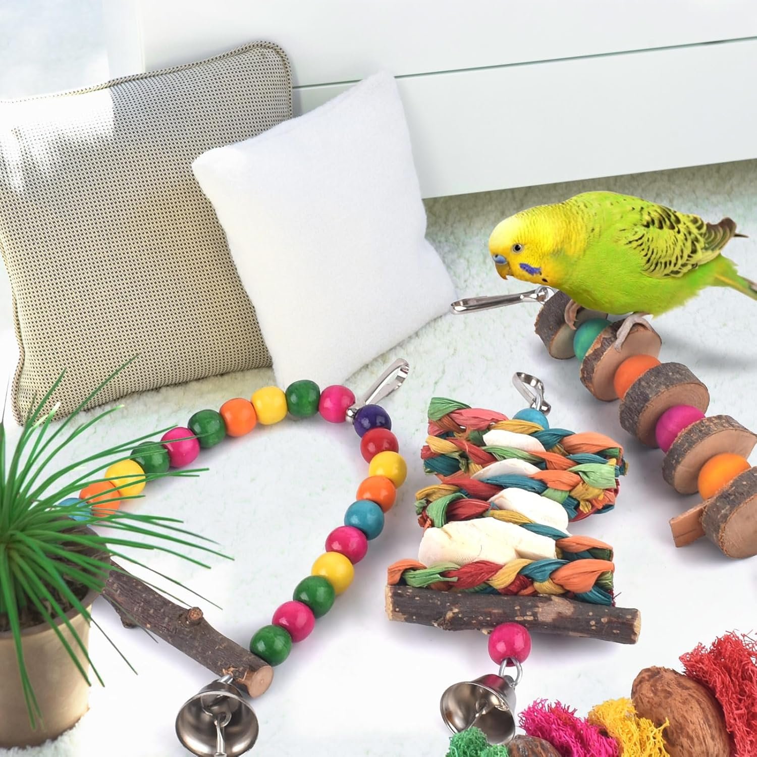 Bissap Bird Chew Toys, 7 Packs Parakeet Natural Wood Toys Parrot Hanging Cage Toy Bird Perch Stand for Small Bird Conure Cockatiel Parrotlet Lovebird Budgie - Image 7