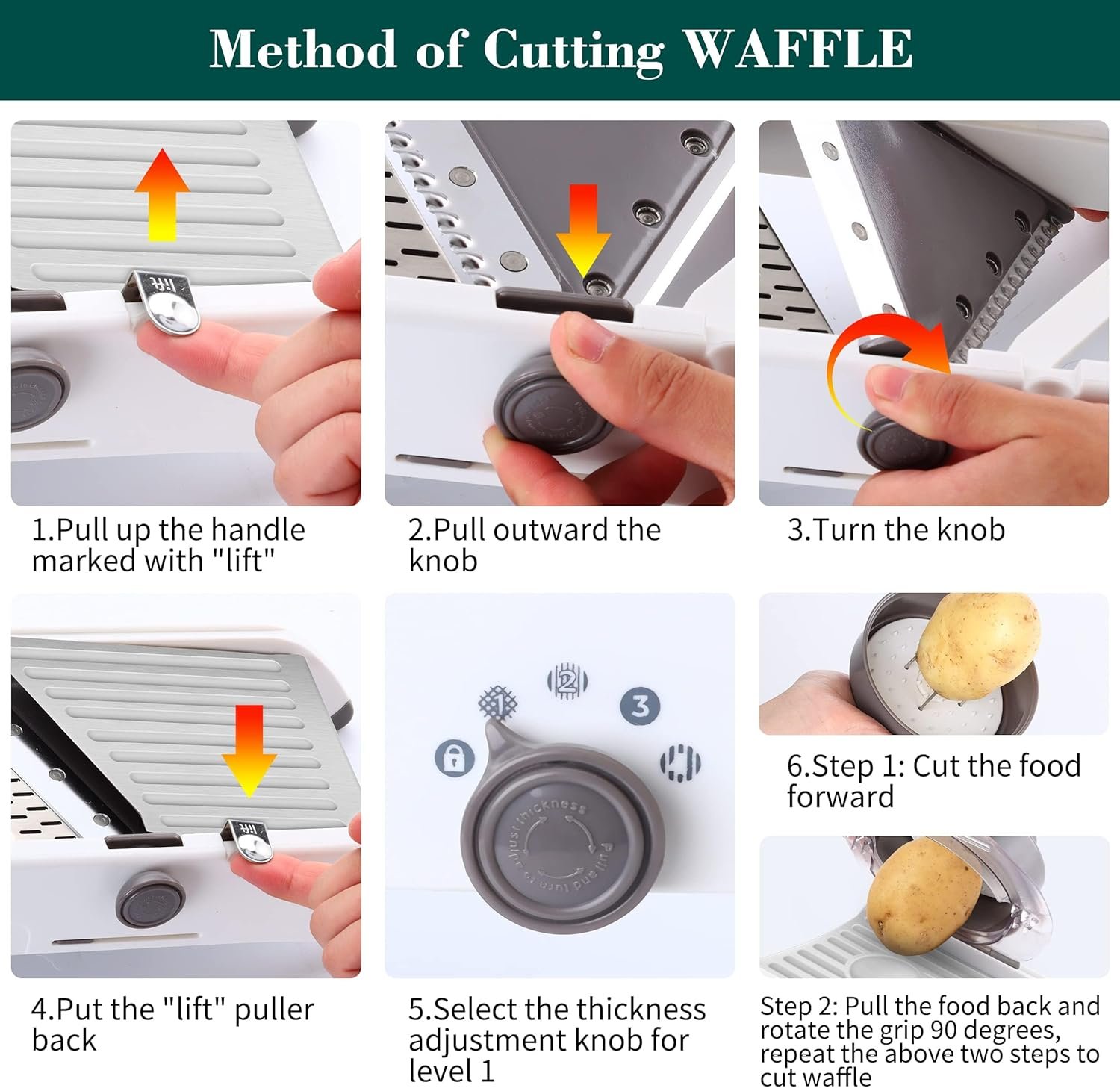 Adjustable Mandoline Slicer for Kitchen,Stainless Steel Vegetable Chopper - Food Chopper,Vegetable Slicer,Mandolin,Veggie Chopper with Waffle Maker| French Fry Cutter(WHITE) - Image 8