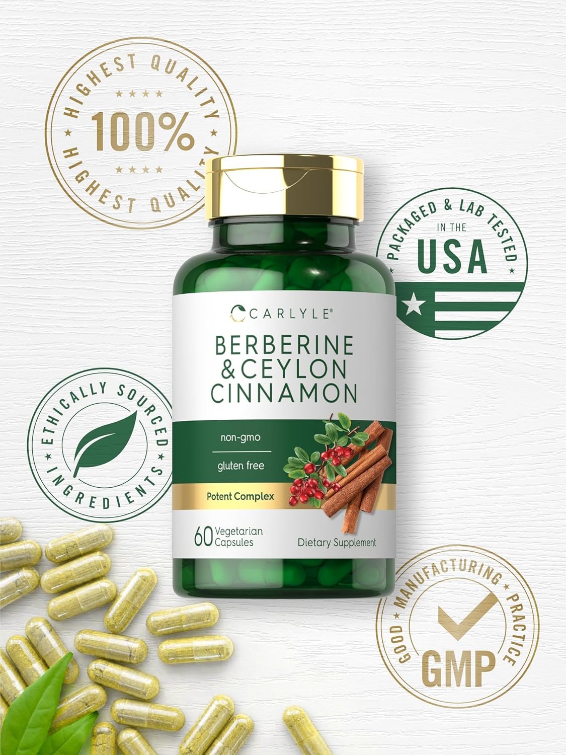 Carlyle Berberine with Ceylon Cinnamon | 2000mg Complex | 60 Capsules | Vegetarian, Non-GMO, Gluten Free - Image 7