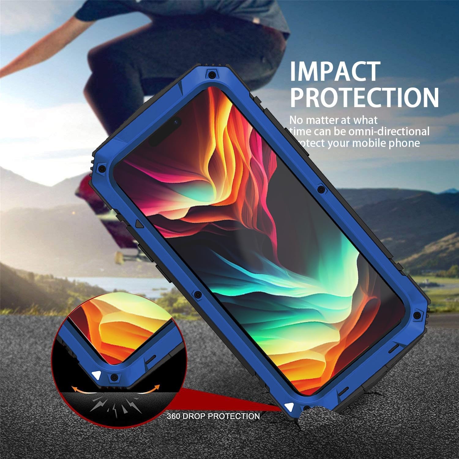 Compatible with iPhone 15 Pro Max Metal Case with Screen Protector Camera Protector Military Rugged Heavy Duty Shockproof Case with Metal Kickstand Full Body Tough Dustproof Case(Blue) - Image 7