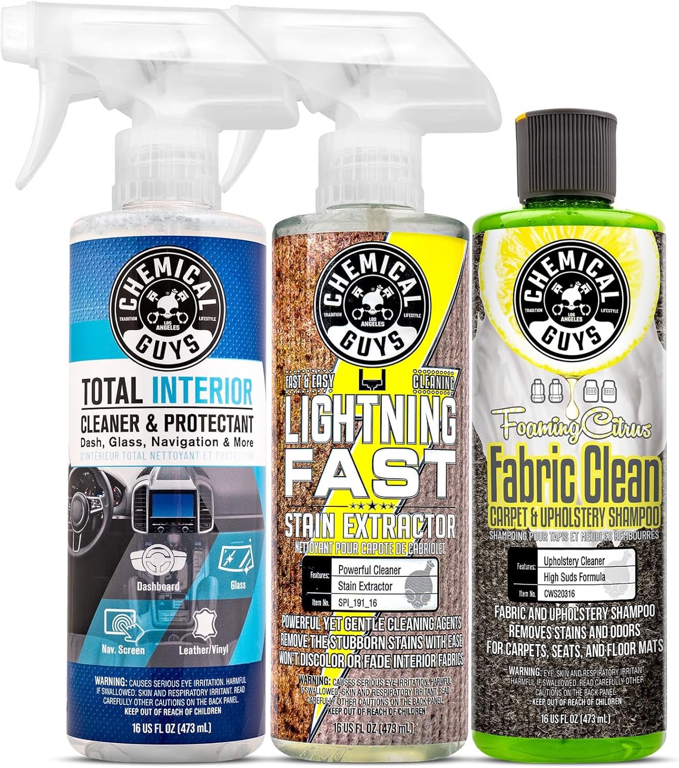 Chemical Guys Basic Carpet Cleaning, Stain Fighting & Interior Cleaning Kit (3 Piece Kit with Total Interior SPI22016, Foaming Citrus Fabric Clean CWS20316 & Lightning Fast Stain Extractor SPI_191_16) - Image 2