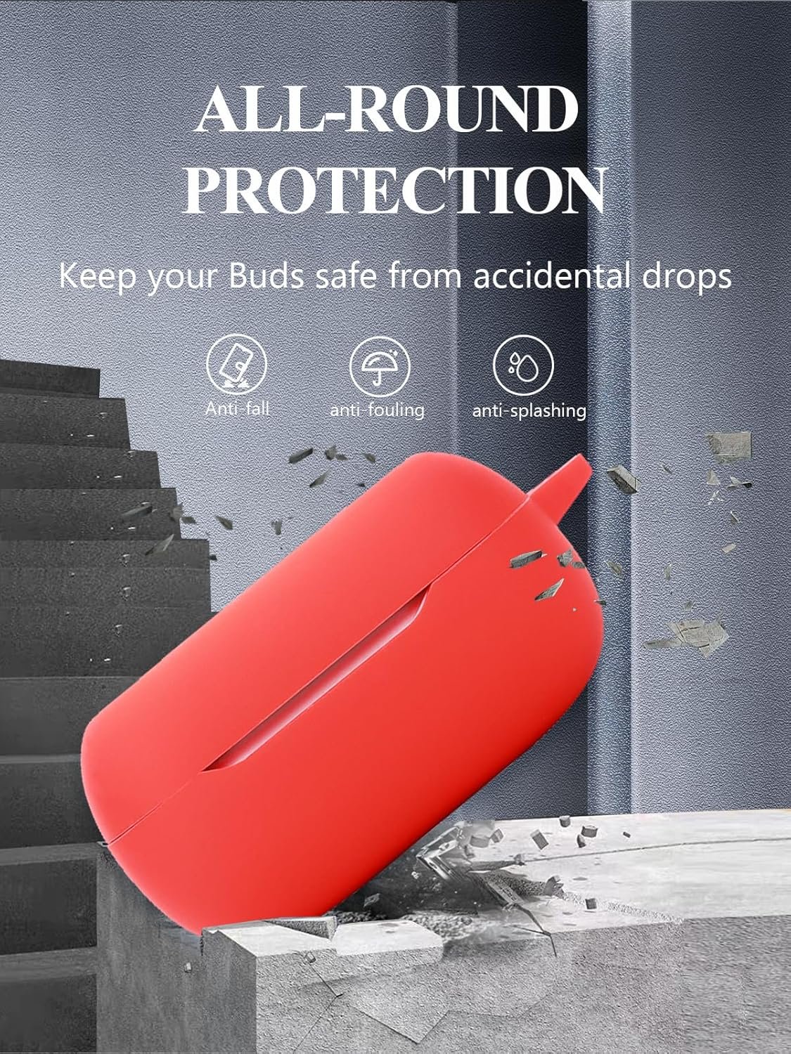 Case for JBL Live Beam 3 Earbuds, Soft Silicone Protective Portable Scratch Shock Resistant Compatible with Shell with Cleaner Kit & Carabiner & Lanyard,Red - Image 6