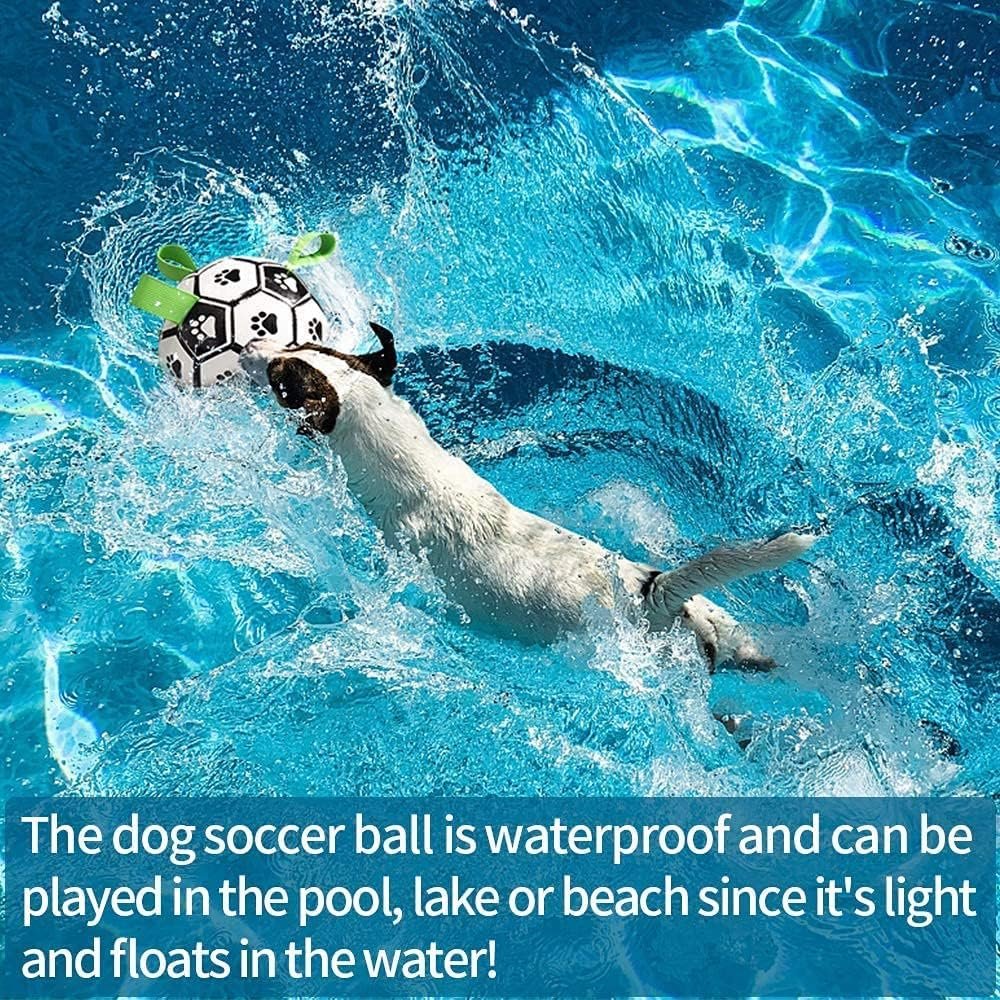 QDAN Dog Soccer Balls Toy with Bell Inside, Outdoor Interactive Dog Toys for Tug of War, Puppy Birthday Gifts, Dog Water Toy, Durable Ropes Squeaky Soccer Dog Ball for Medium and Large Dogs (8 INCH) - Image 8
