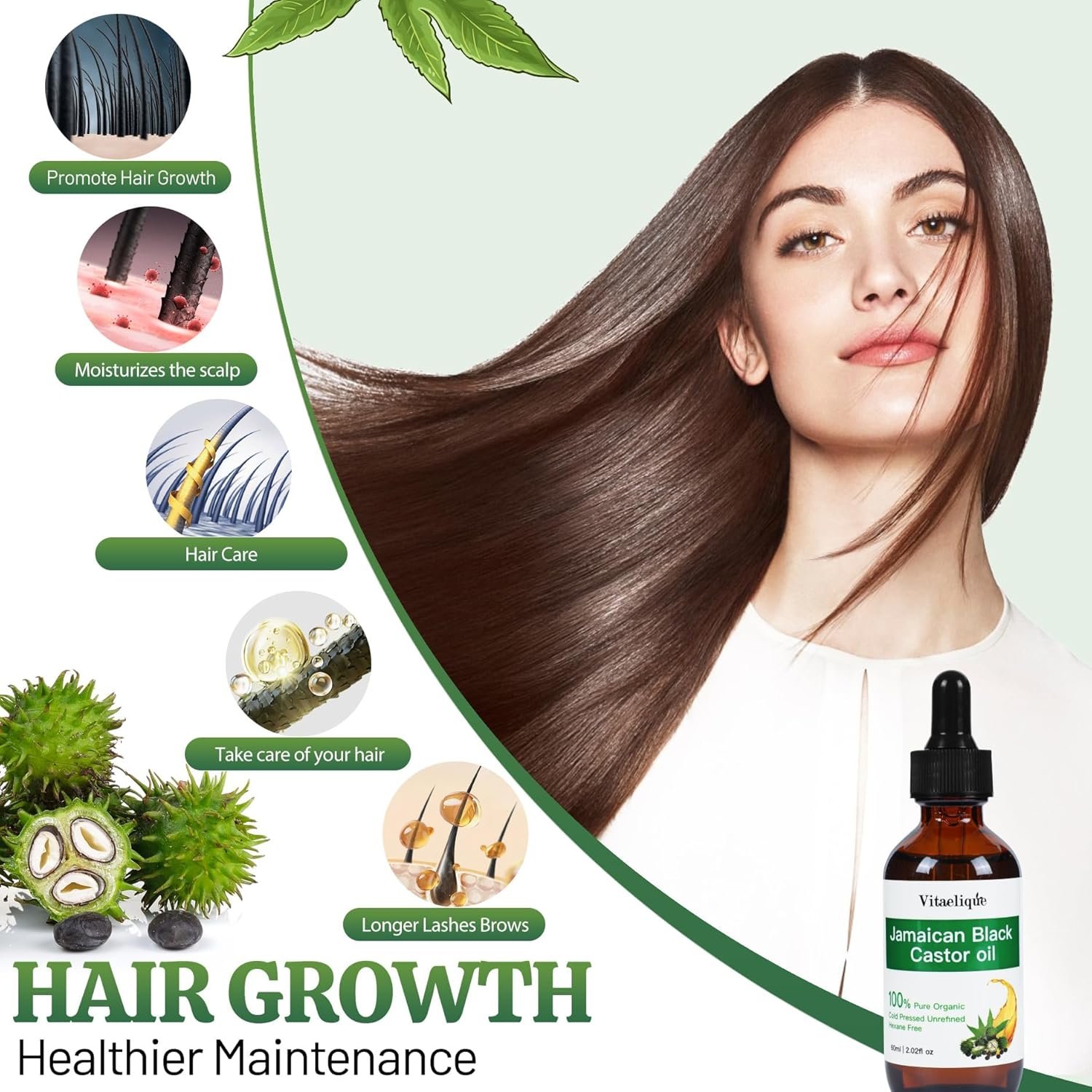 Jamaican Black Castor Oil, Cold Pressed Organic Pure Unrefined Glass Bottle Hair Oil For Hair Growth, Natural Carrier Oil for Thicker Eyebrows Eyelashes, Scalp, Face, Skin Moisturizer - Image 4