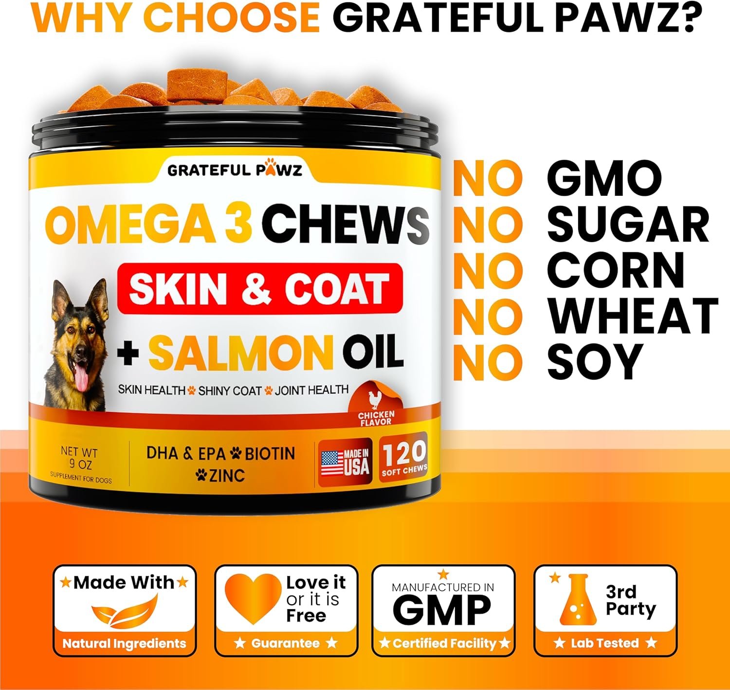 Omega 3 for Dogs - Fish Oil for Dogs Chews - Allergy and Dog Itch Relief - Dog Anti Shedding Supplement - Joint Health Treatment - Dog Skin and Coat Supplement - Salmon Oil - EPA & DHA Fatty Acids - Image 6