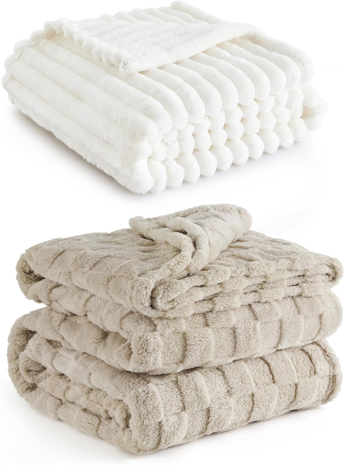 Bedsure White Fleece Throw Blanket for Couch Light Brown Fleece Blanket for Couch - Image 2