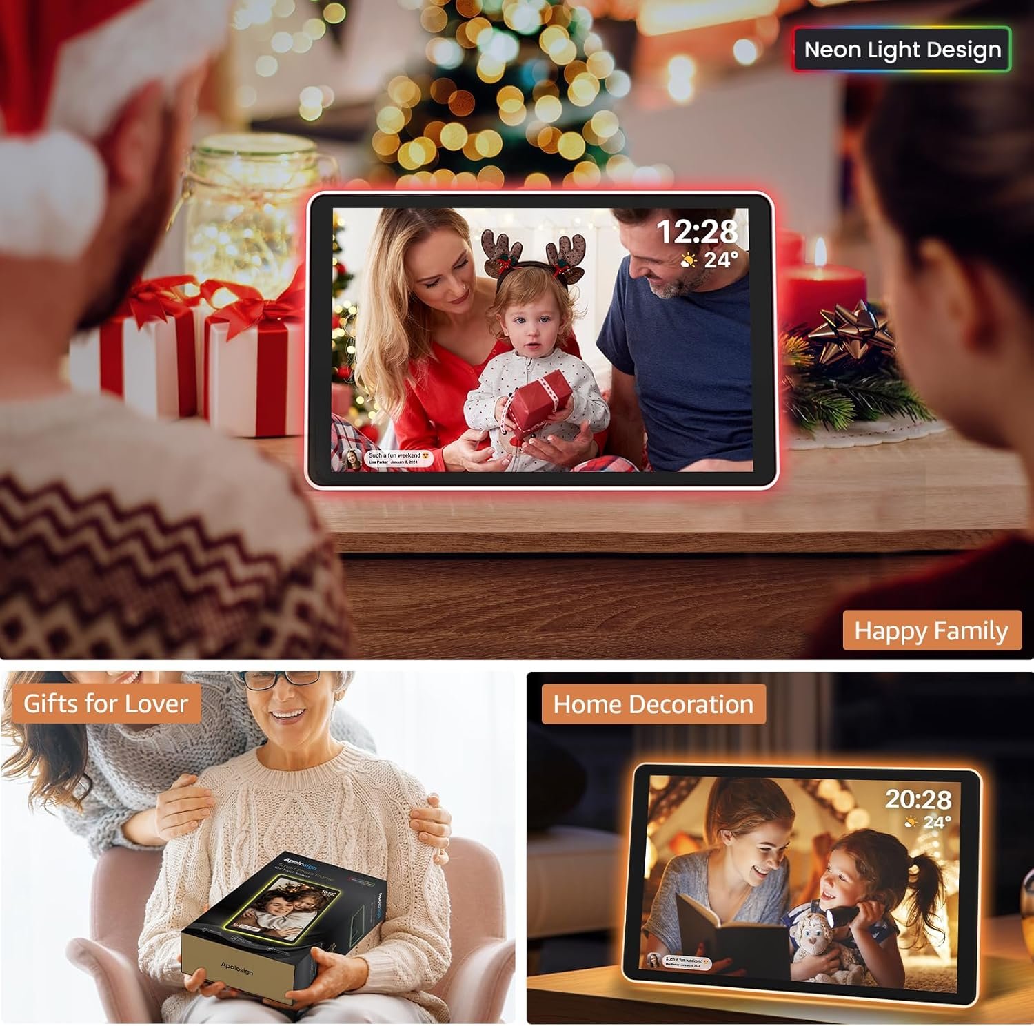ApoloSign Neon Light Digital Picture Frame - 10.1" HD Display | AI Color-Changing LED Strip Digital Photo Frame | Quick Share Photos/Videos, Easy Setup in Frameo App | Best Digital Frame for Gifting - Image 6