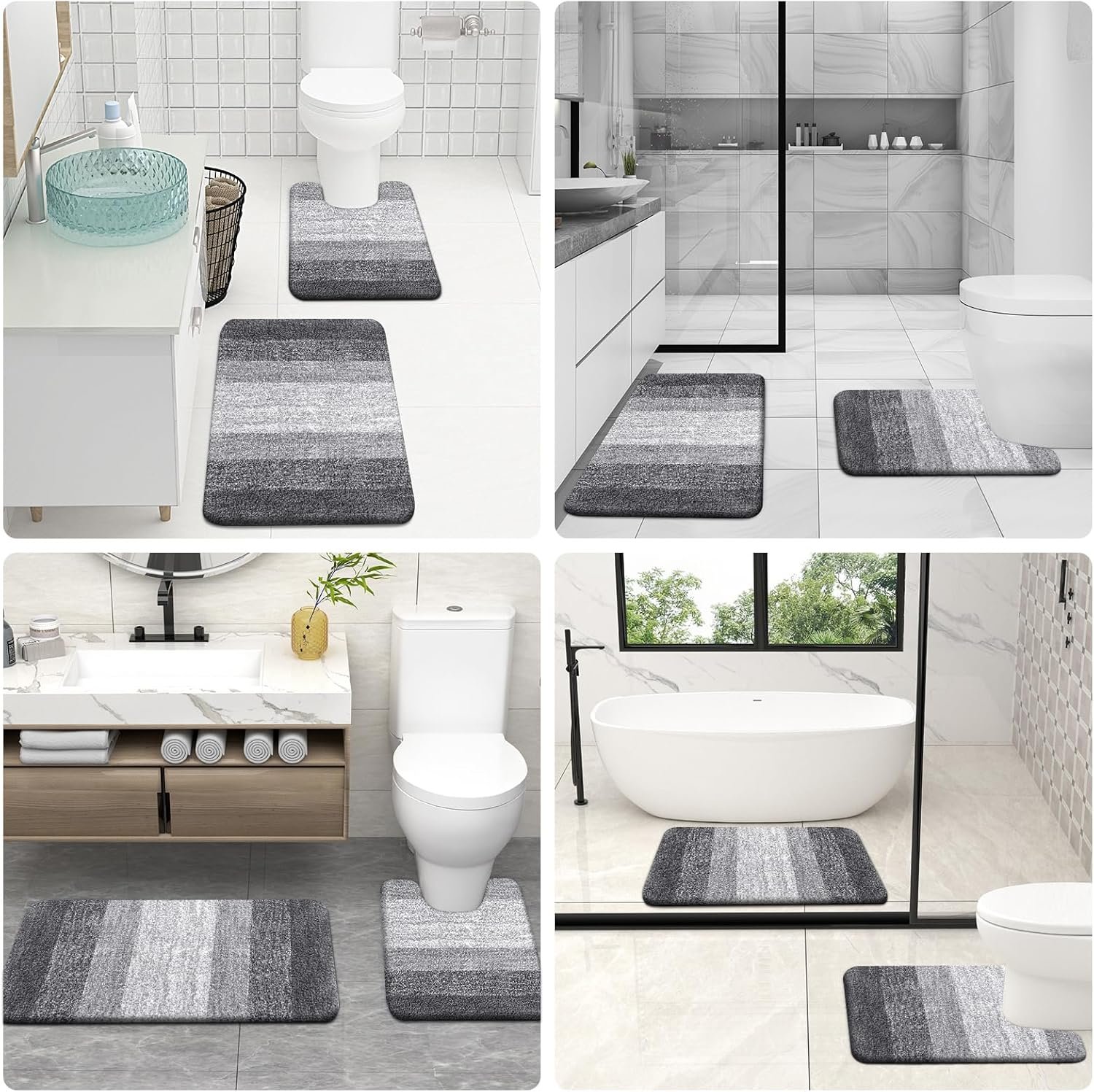 OLANLY Bathroom Rugs Sets 3 Piece, Soft Absorbent Microfiber Bath Rugs and U-Shaped Contour Toilet Rug Area Rug Set, Non-Slip Bath Carpet, Home Decor Accessories, Bath Mat Set for Bathroom, Grey - Image 9