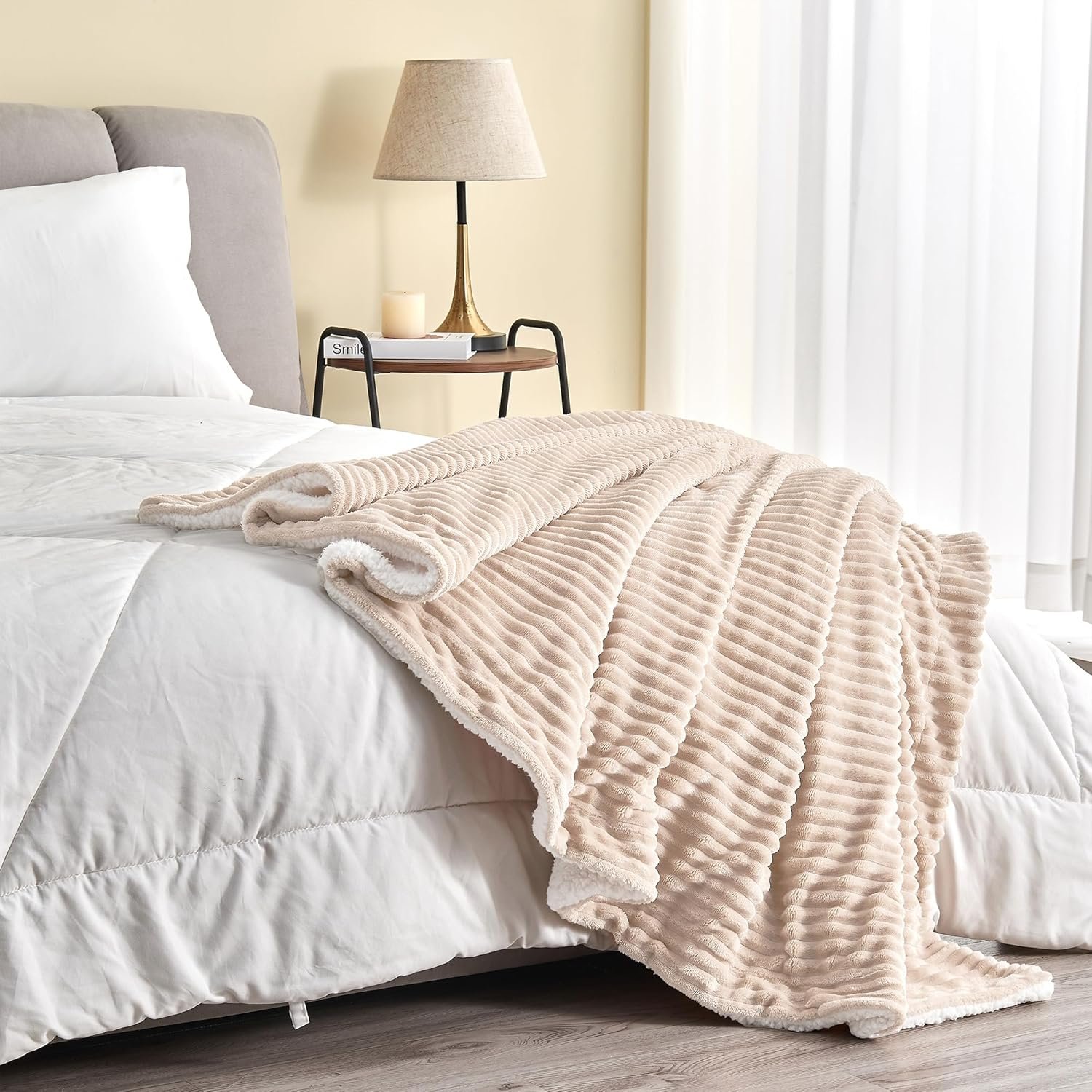 Great Bay Home Ribbed Texture Reversible Taupe Throw Blanket, Fluffy and Luxurious Throw Blanket (50" x 60" Throw, Cappuccino) - Image 5