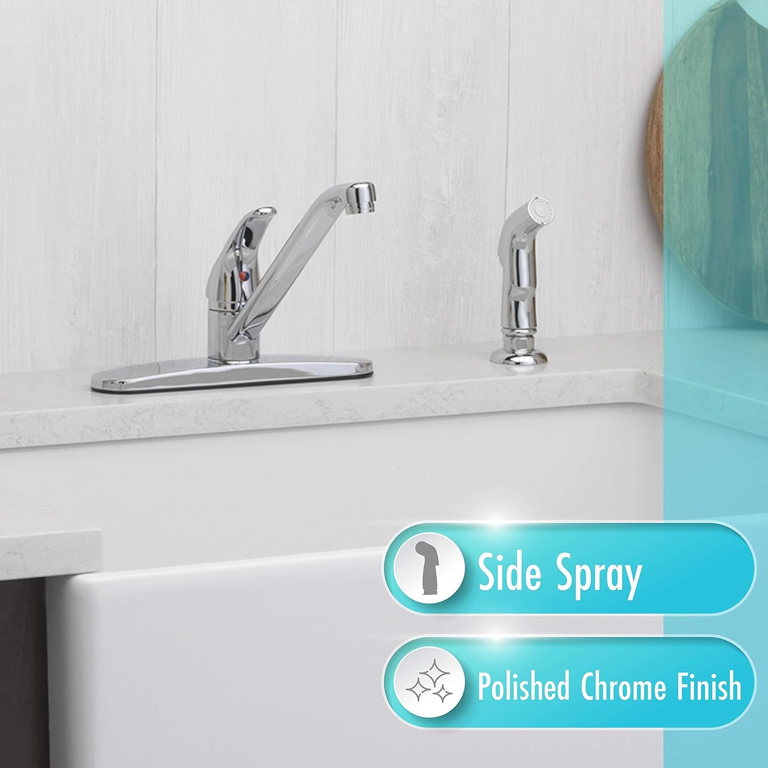 Aqua Vista 22-K81WS-CH-AV Kitchen Sink Faucet with Side Spray, Polished Chrome Single Handle - Image 3