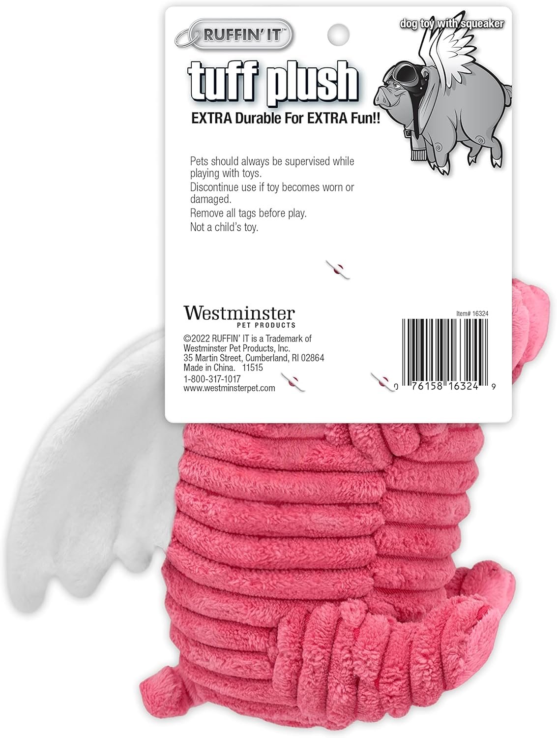 Ruffin' It Tuff Stuffed Plush Flying Pig Dog Toy - Image 3