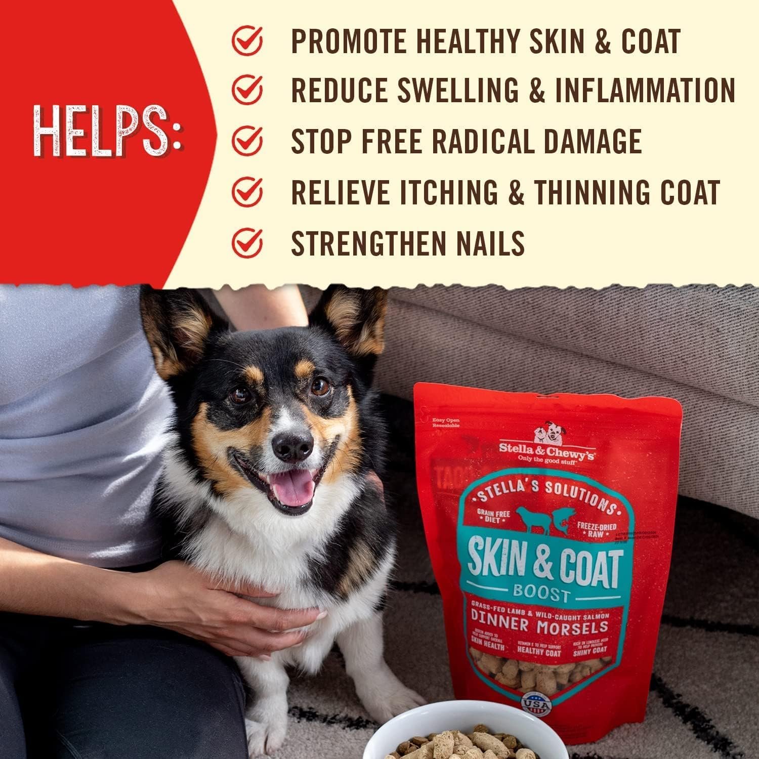 Stella & Chewy's – Stella’s Solutions Skin & Coat Boost – Grass-Fed Lamb & Wild-Caught Salmon Dinner Morsels – Freeze-Dried Raw, Protein Rich, Grain Free Dog Food – 4.25 oz Bag - Image 5