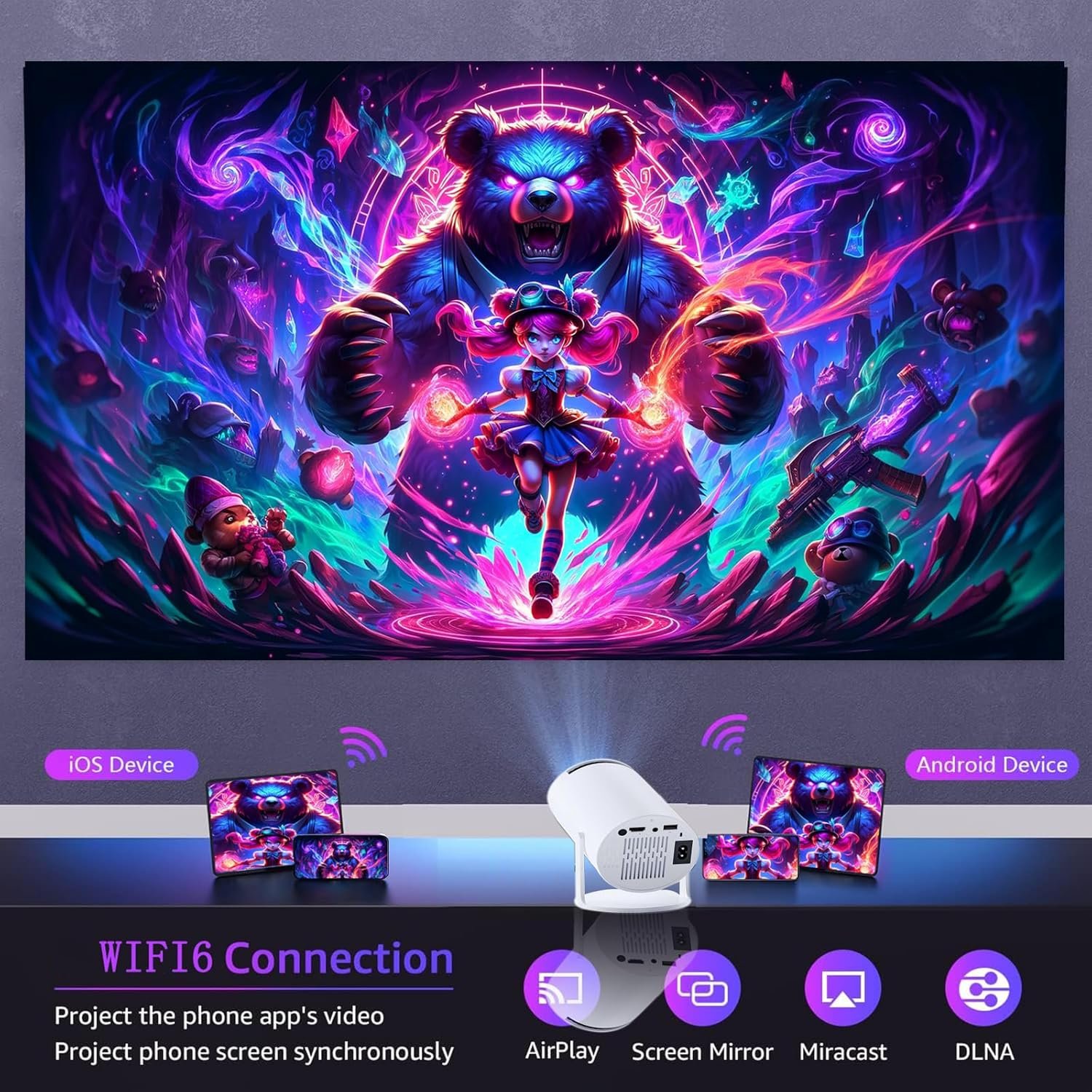 Mini Projector with Wifi and Bluetooth Proyector Portátil 4k with Android 11 180 °Adjustable、 Keystone Correction,Phone Projector is Suitable for Smart Projector used on wall, room, bedroom, outdoor - Image 7