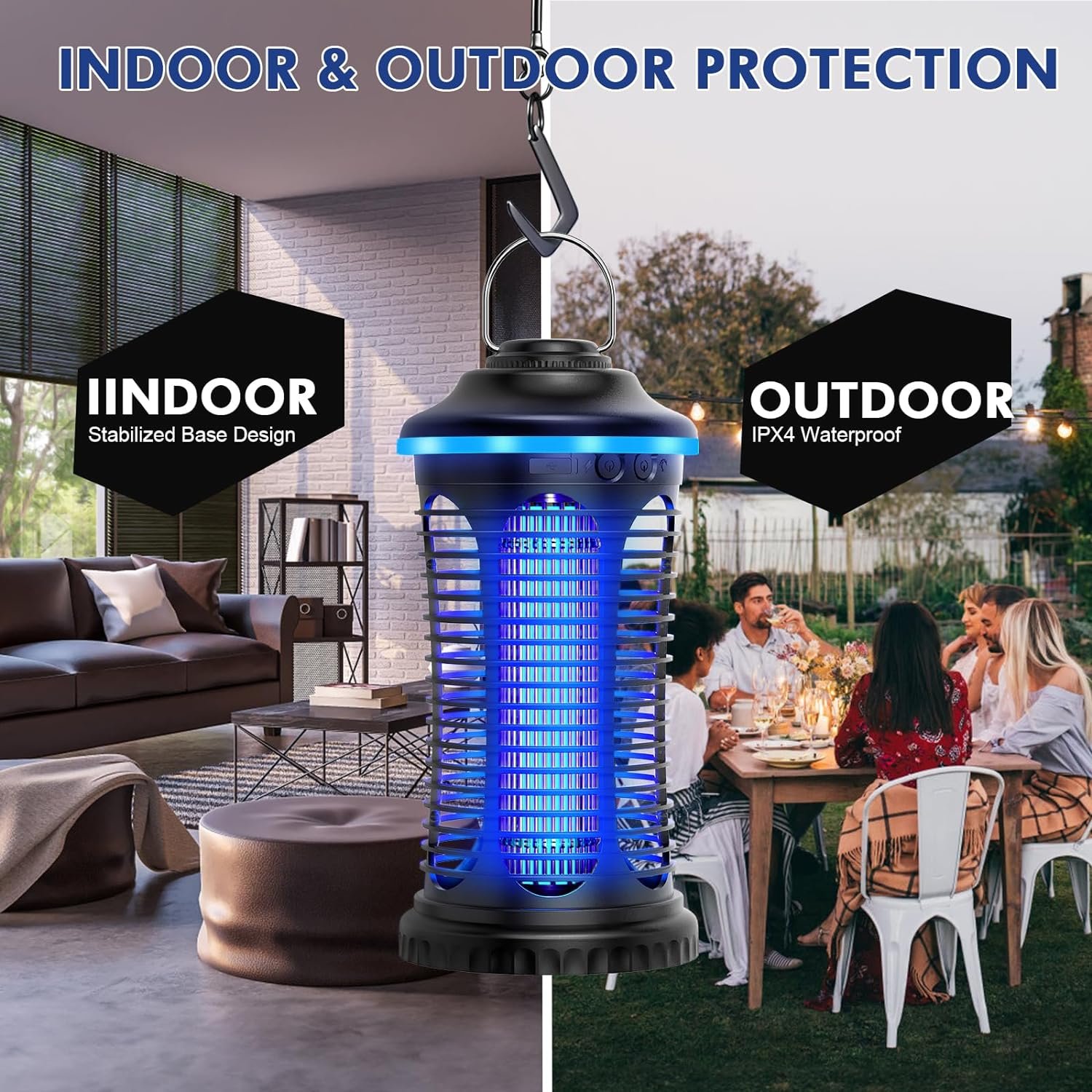 Rechargeable Bug Zapper Outdoor & Indoor, Mosquito Zapper, Fruit Fly Trap, Gnat Moths Catcher, 4200V Grid, USB Charging, 4000mAh Battery, Fit for Home, Kitchen, Backyard, Camping, Patio, Black - Image 8