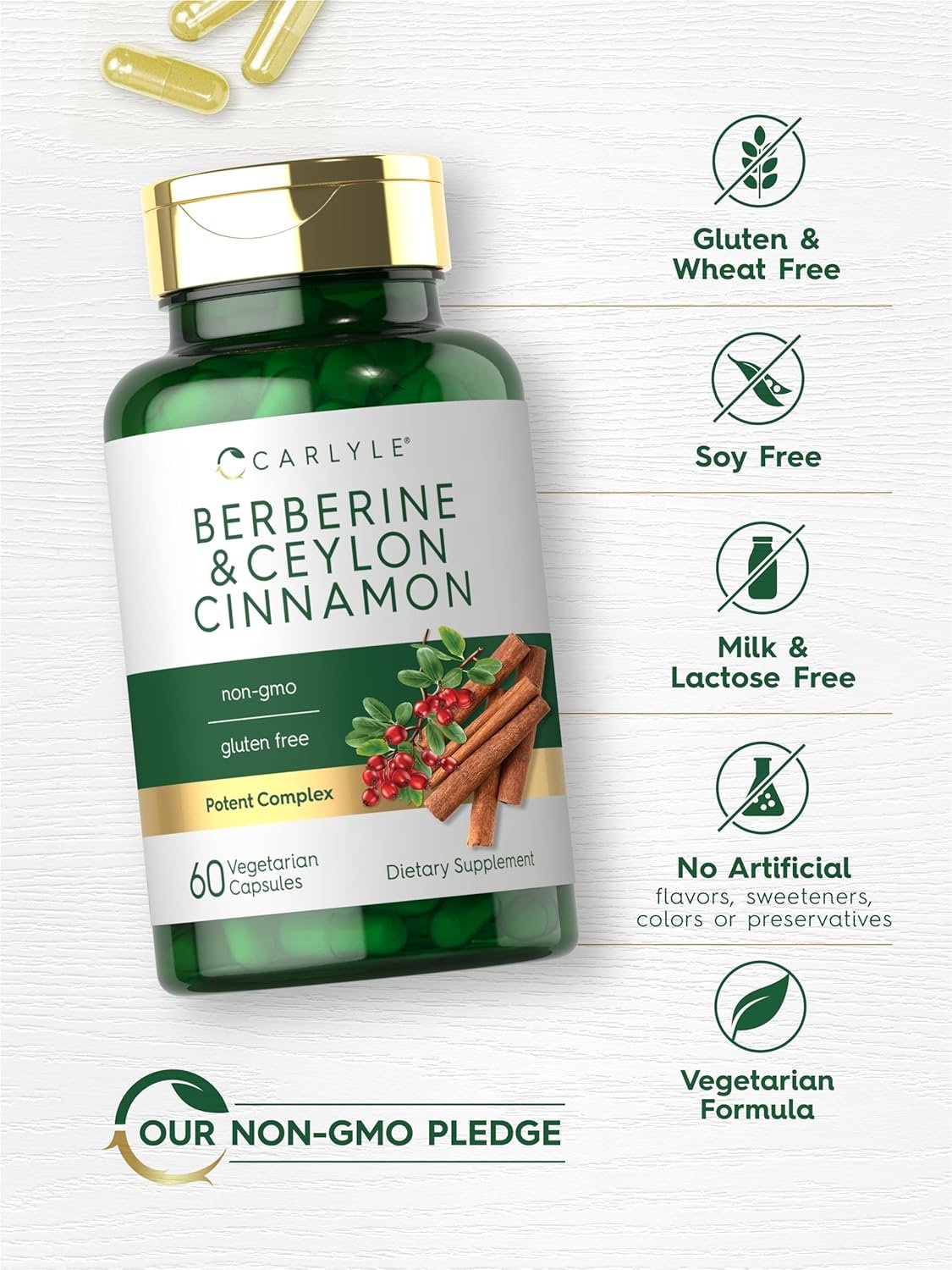 Carlyle Berberine with Ceylon Cinnamon | 2000mg Complex | 60 Capsules | Vegetarian, Non-GMO, Gluten Free - Image 6