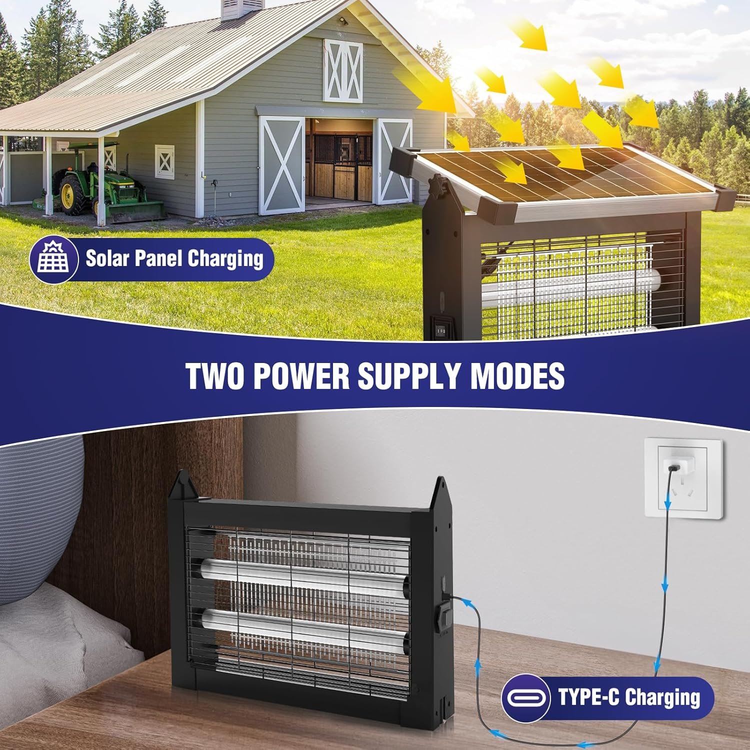 Solar Bug Zapper Outdoor, Wireless Portable Camping Mosquito Zapper with Panel Sensor, Fly Traps with 10FT Extension Cord, Fly Zapper, Mosquito Killer, Electric Trap Ideal for Home, Patio, Backyard - Image 4