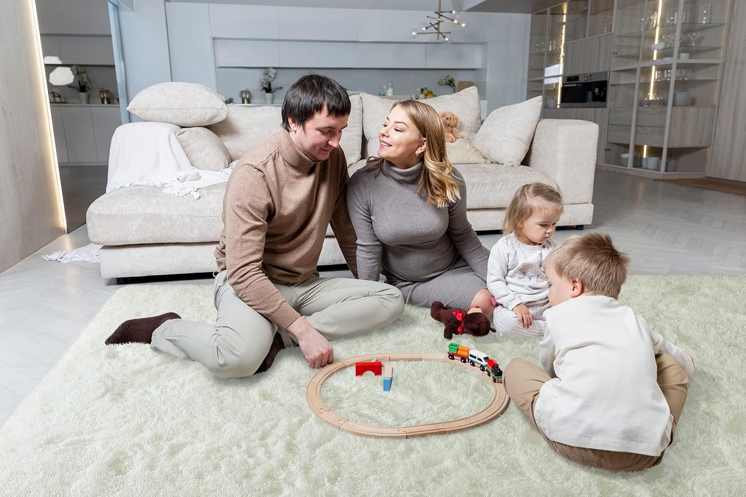 LOCHAS Ultra Soft Indoor Modern Area Rugs Fluffy Living Room Carpets for Children Bedroom Home Decor Nursery Rug 4x5.3 Feet, Cream - Image 5