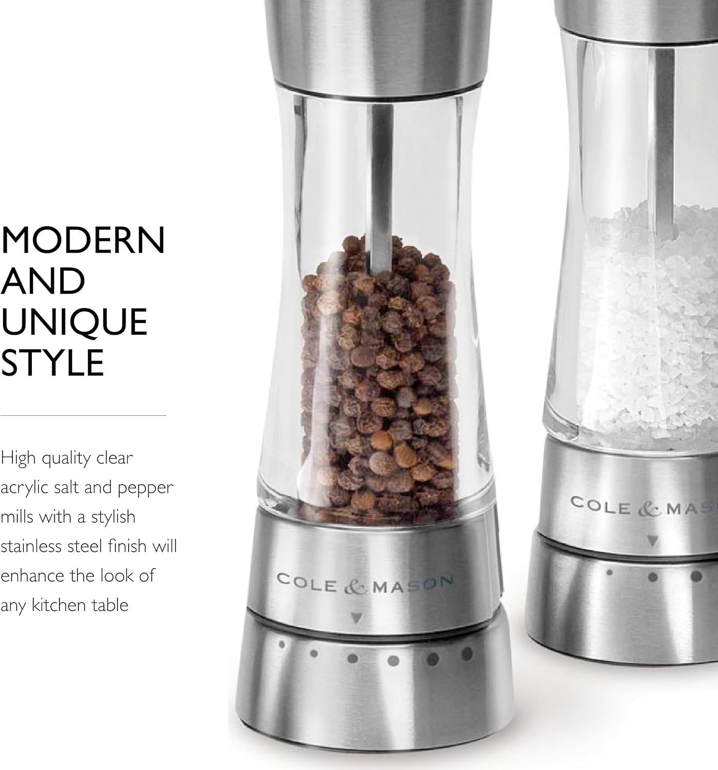 COLE & MASON Derwent Salt and Pepper Grinder Set - Stainless Steel Mills Include Gift Box, Gourmet Precision Mechanisms and Premium Sea Salt and Peppercorns - Image 7