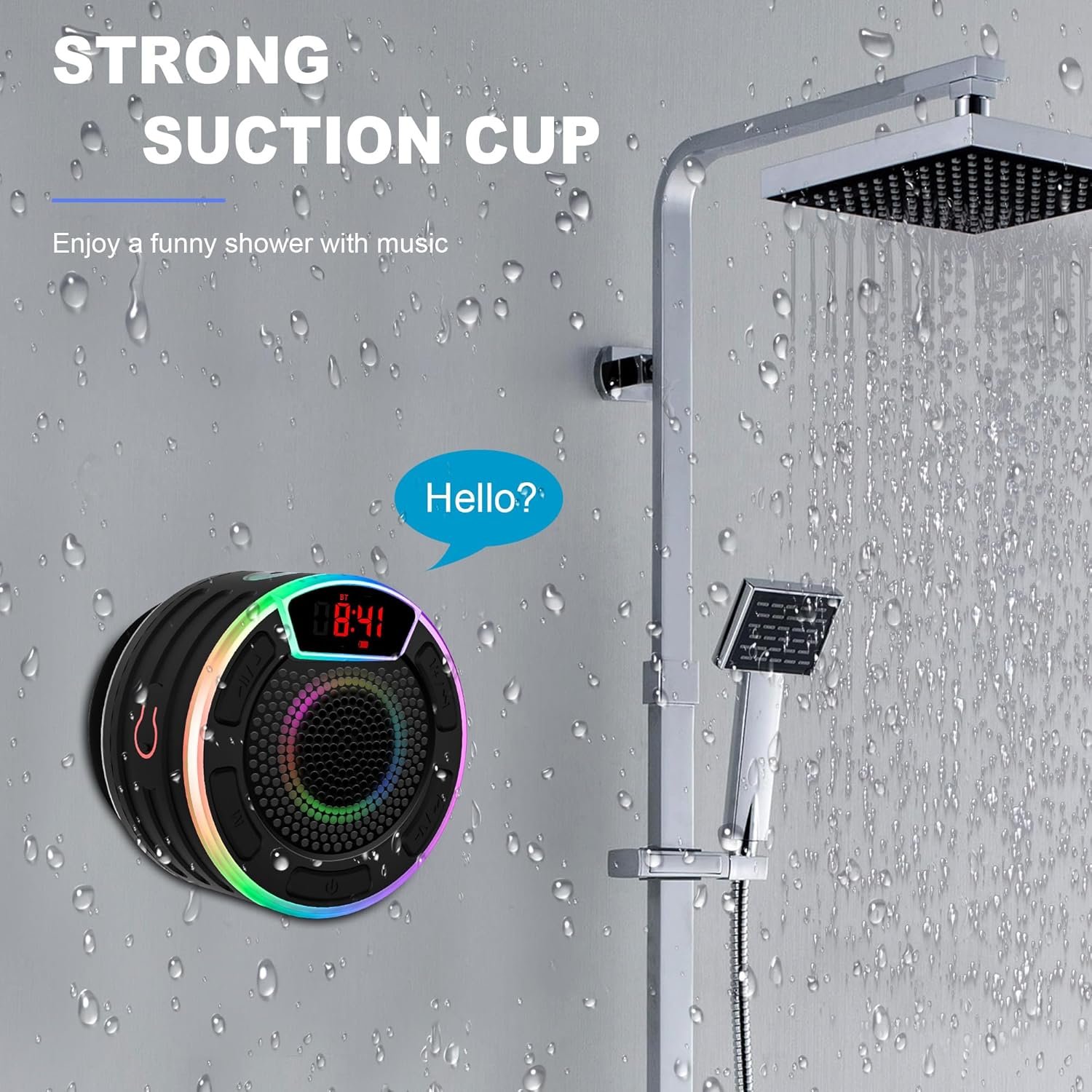 Bluetooth Speakers, IPX7 Waterproof Shower Speaker, Portable Speaker with LED Display, FM Radio, Suction Cup, Light Show, Built-in Mic, Best Gifts for Pool Beach Home Party Travel Outdoors - Image 5