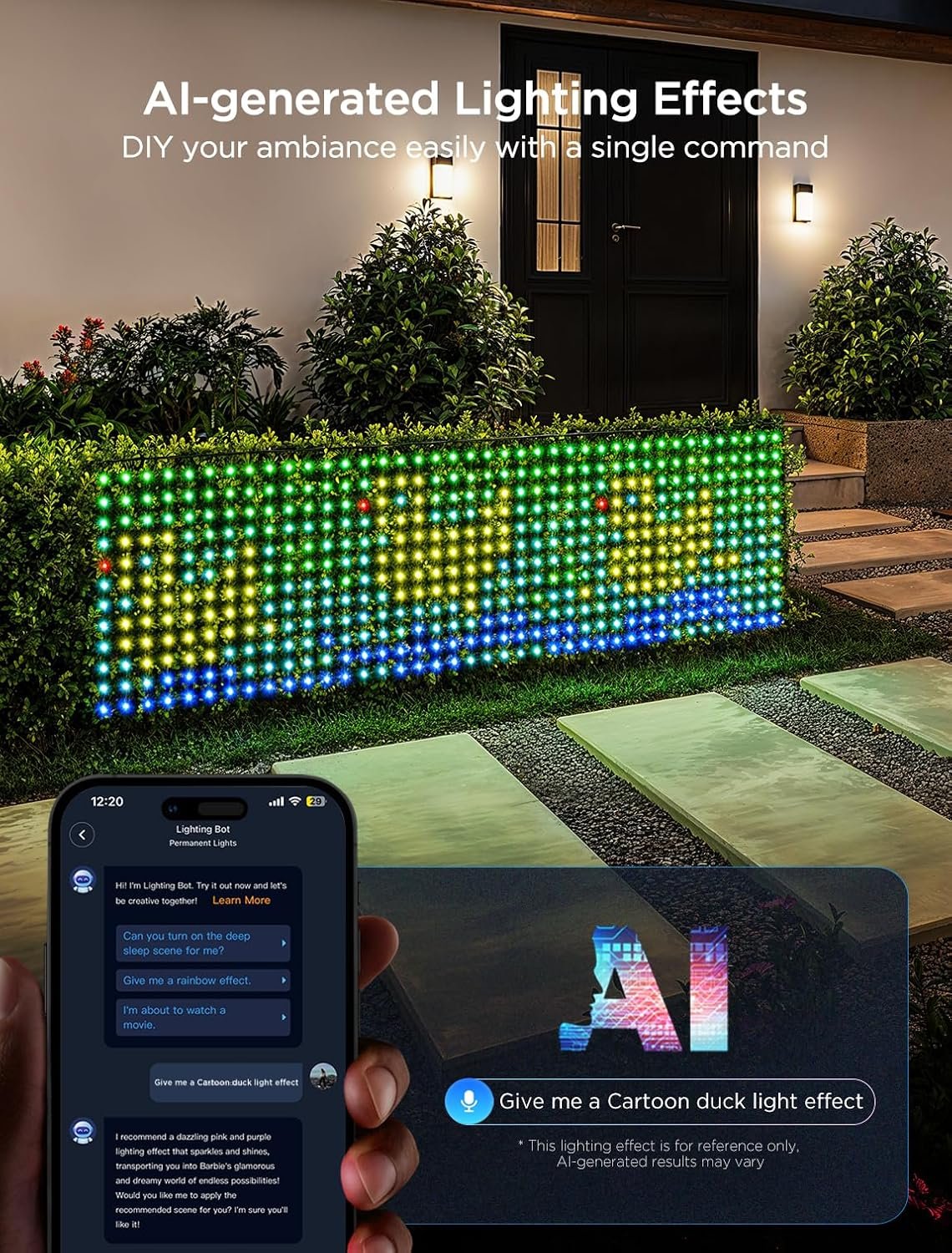 Govee Outdoor Net Lights, 2.8 × 4.7ft with RGBIC and DIY Functions, 240 LEDs Smart Net Lights with 64 Modes for Christmas Bush, IP65 Waterproof, Compatible with Alexa & Google Assistant, Green Wire - Image 10