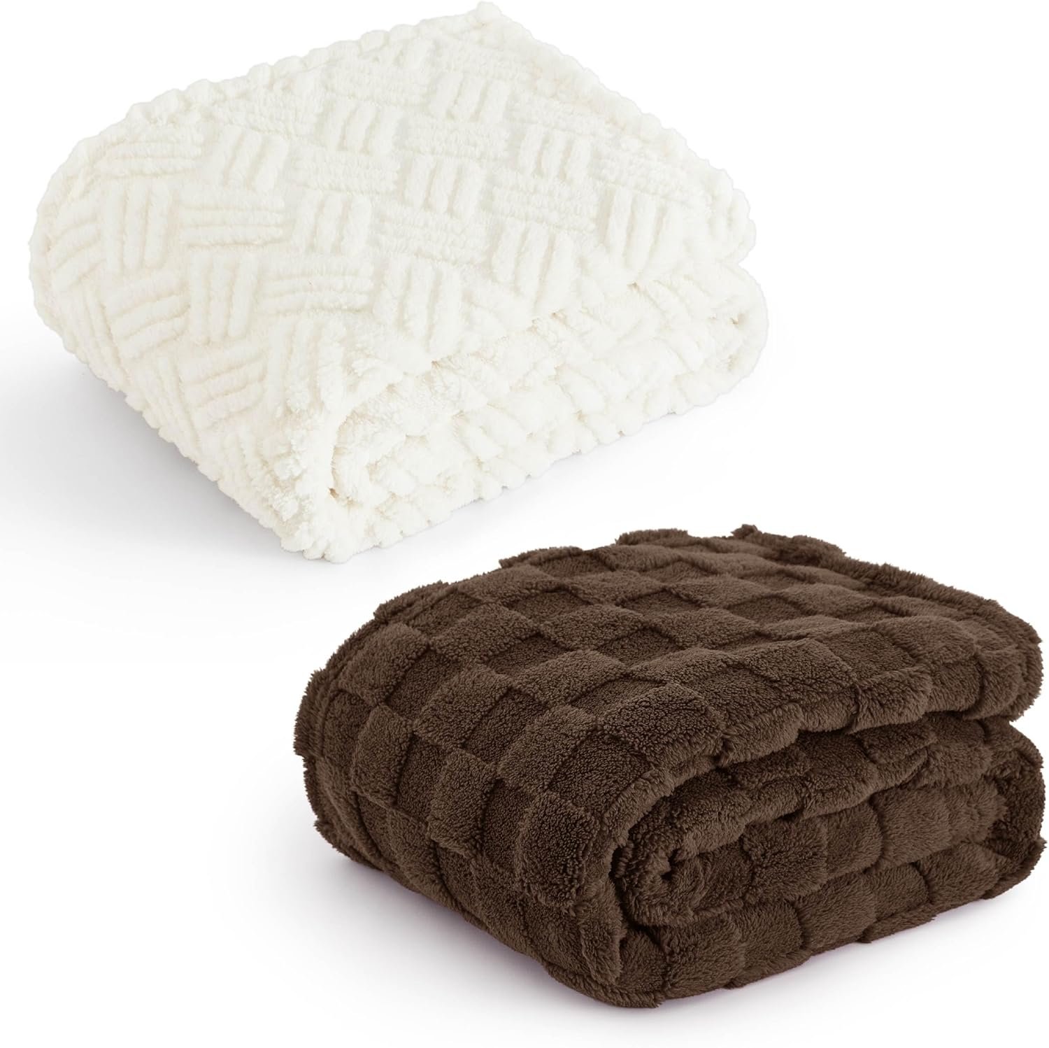 Bedsure Sugar Brown Fleece Blanket for Couch&White Throw Blanket for Couch,0x60 Inches - Image 2