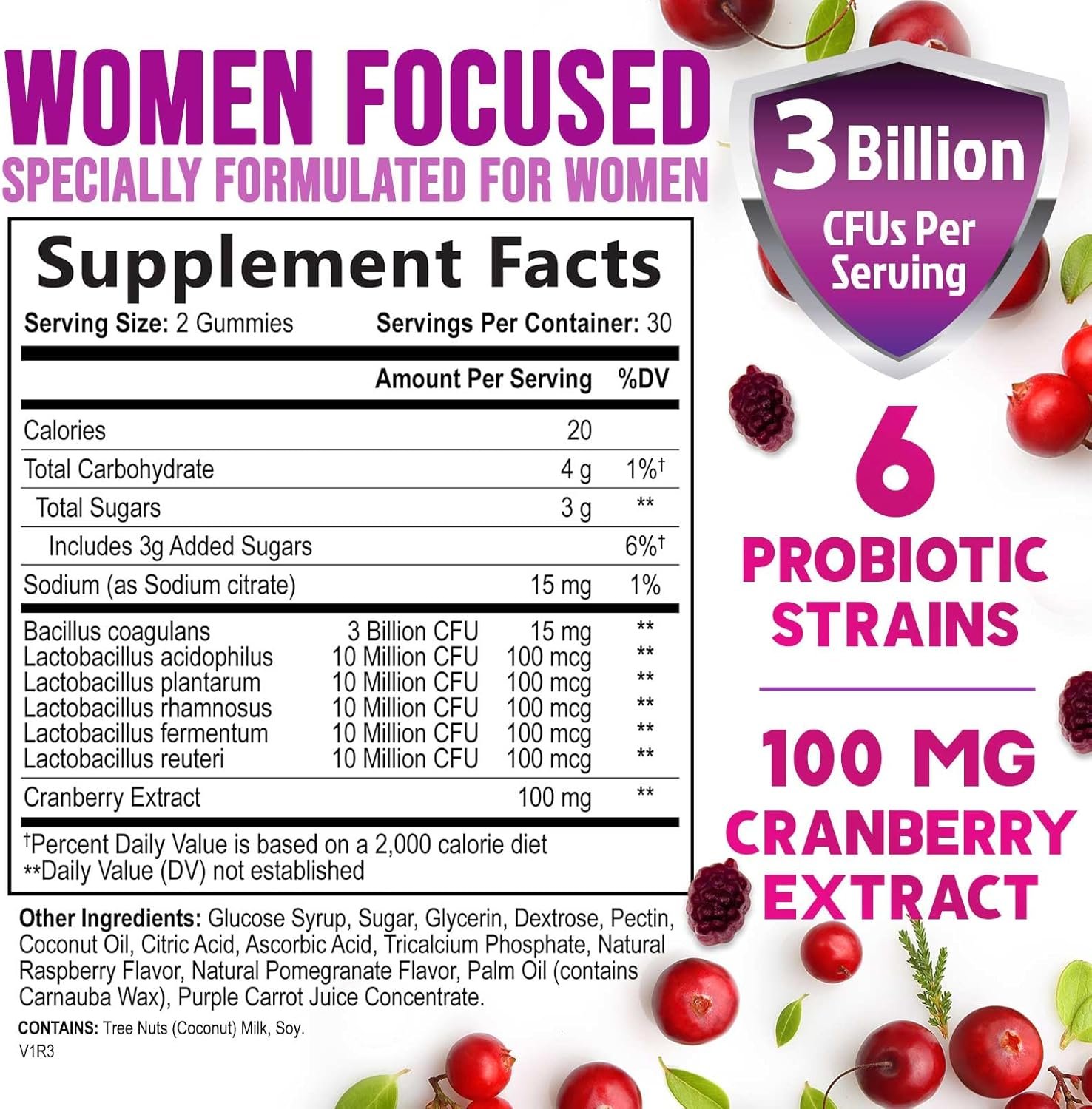 Probiotic Gummy for Women - Digestive Health Support, 3 Billion CFU Womens Probiotic for Vaginal pH, Urinary & Immune Support, 6 Diverse Strains w/ Cranberry, Non-GMO Probiotics - 60 Gummies - Image 3